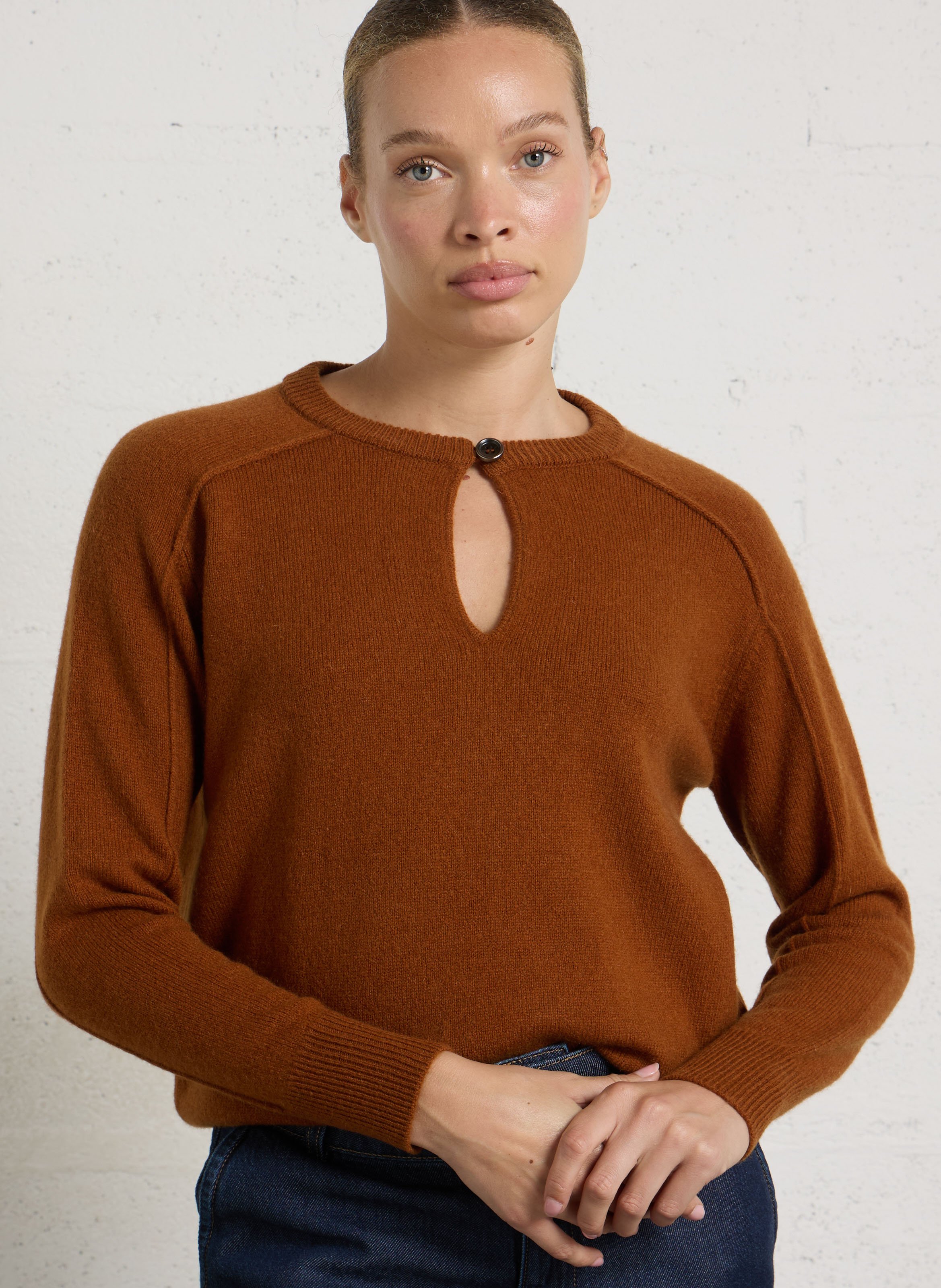 Pull droit à col rond en laine MAISON 123 Beige