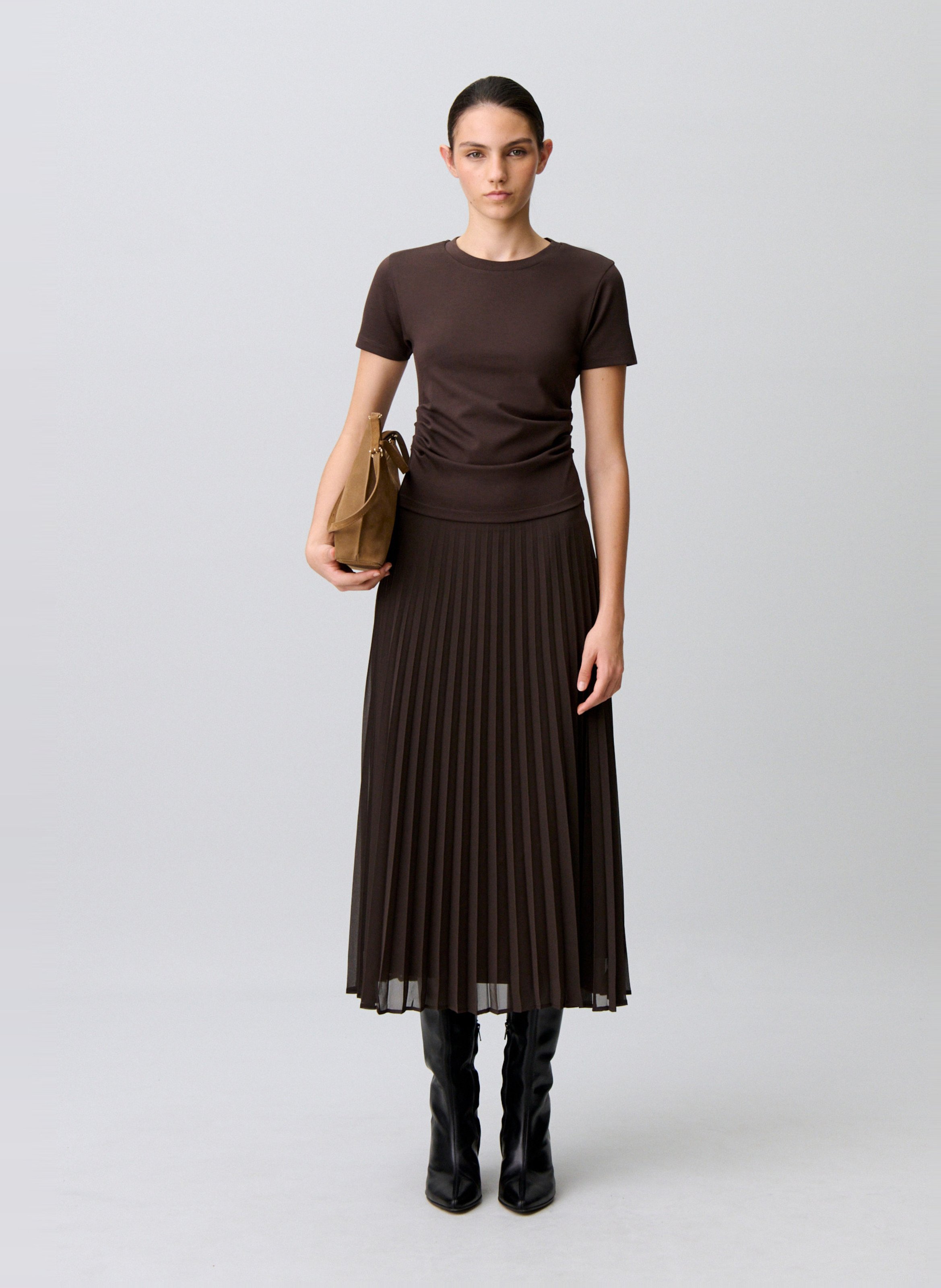 Robe longue col rond plissée CLAUDIE PIERLOT Marron
