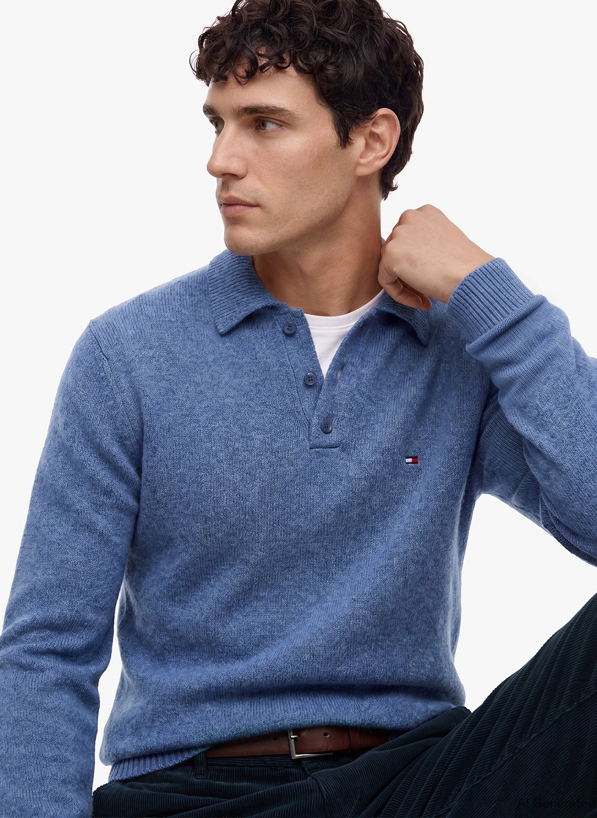 Pull droit en laine TOMMY HILFIGER Bleu