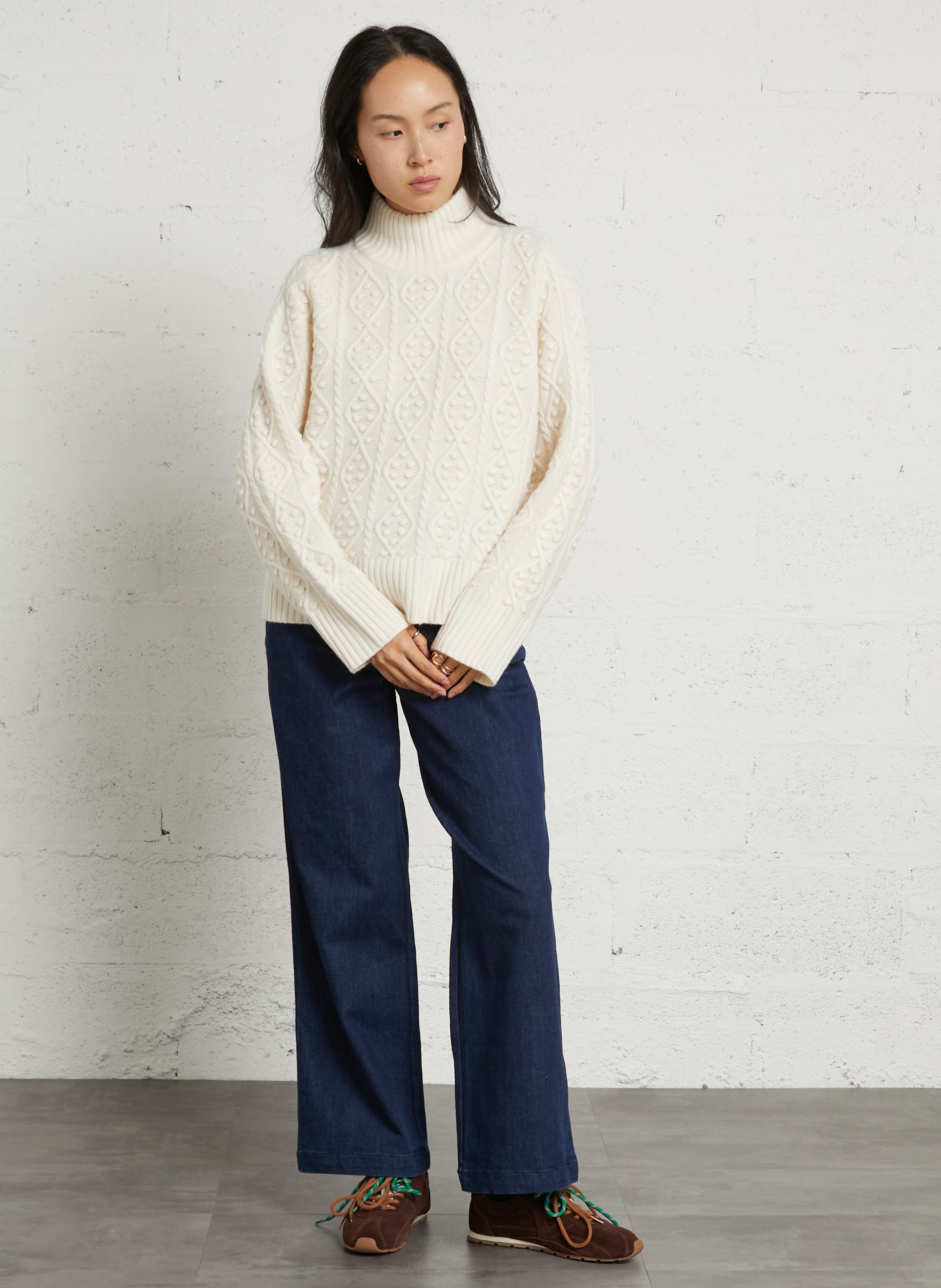 Pull en maille torsadée de laine mérinos PETITE MENDIGOTE Beige
