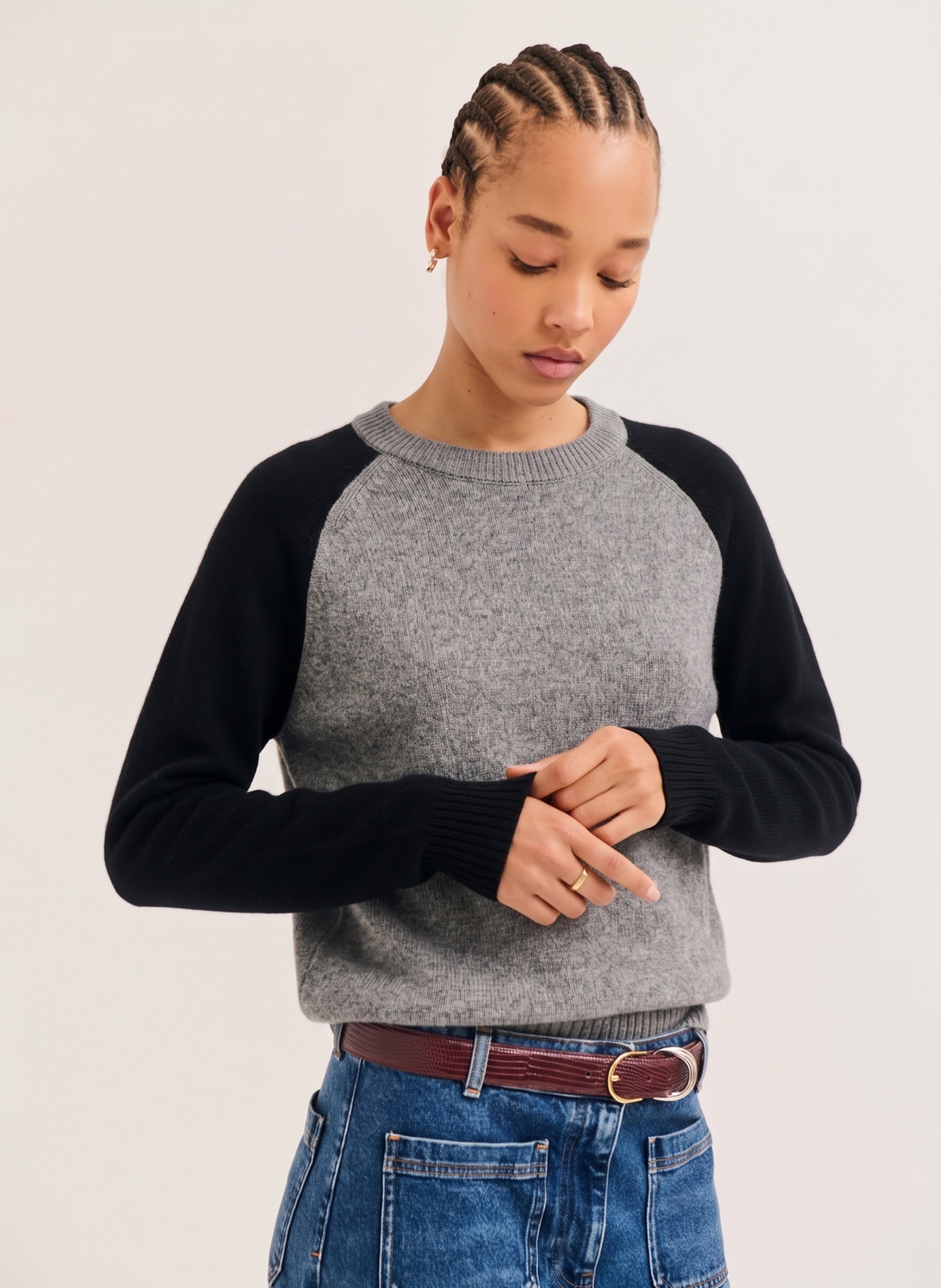 Round neck bicolor wool blend sweater PABLO Grey