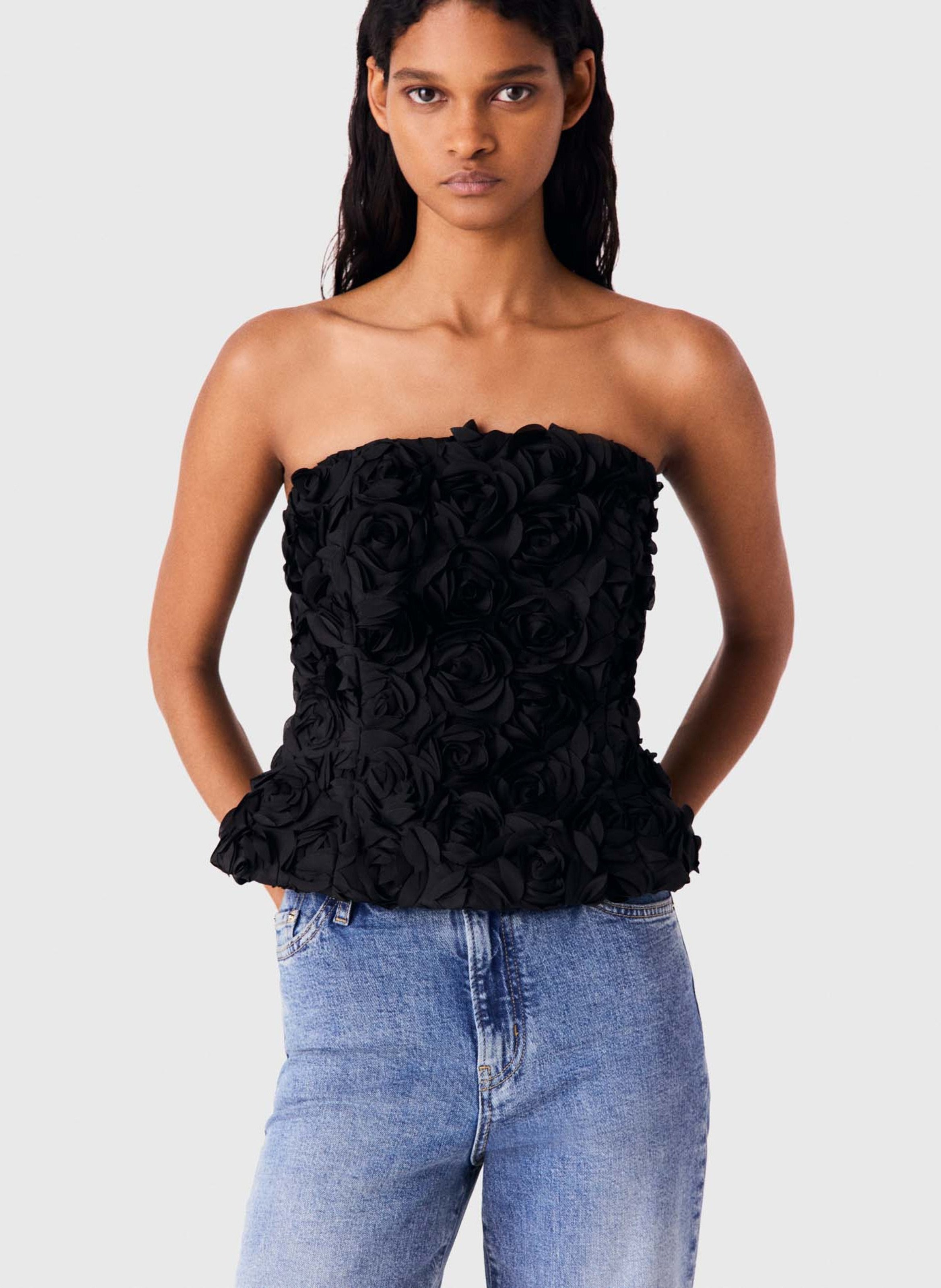 Top bustier versierd met bloemen MAJE Zwart