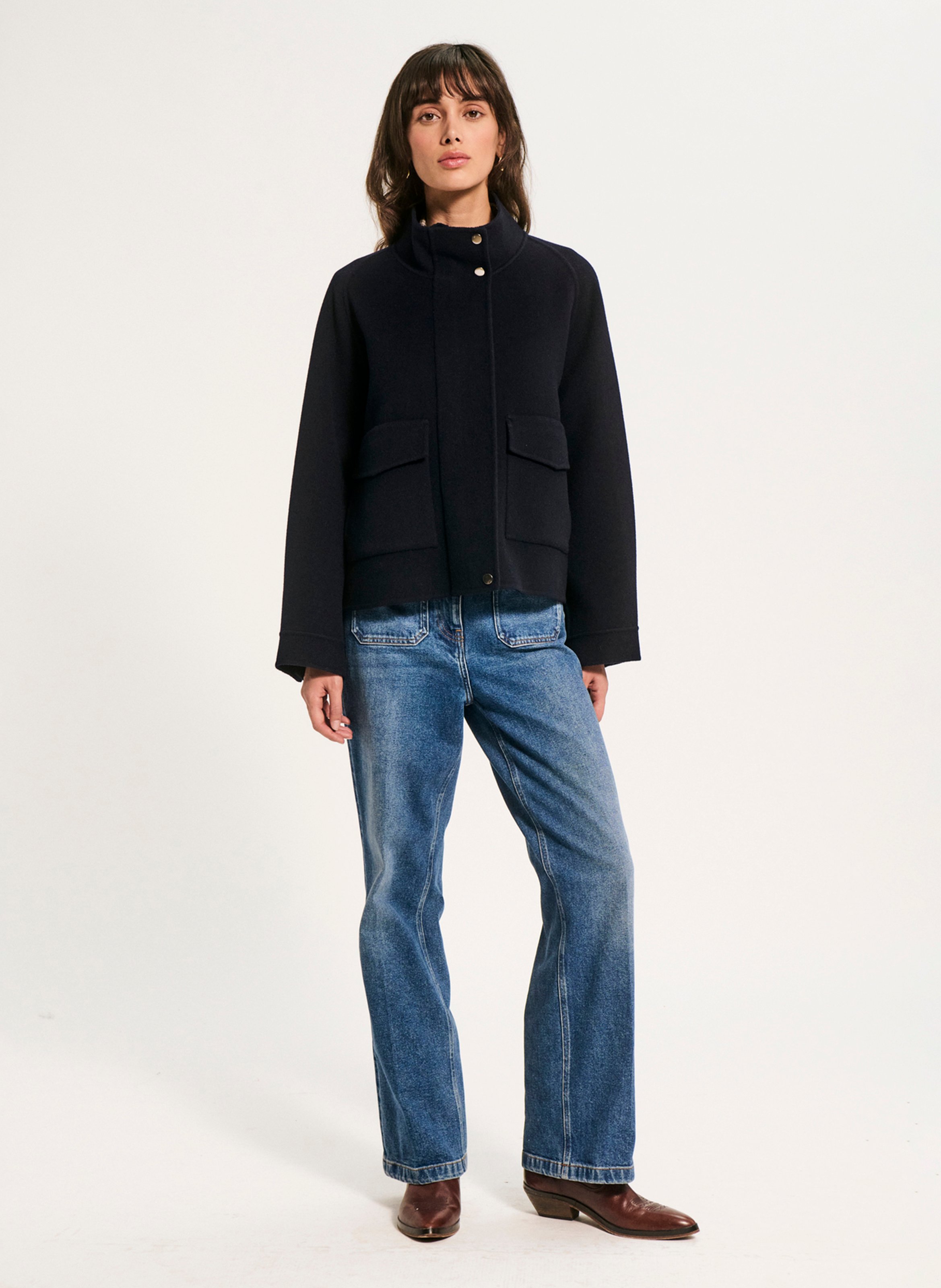 Manteau col montant en laine mélangée PABLO Bleu
