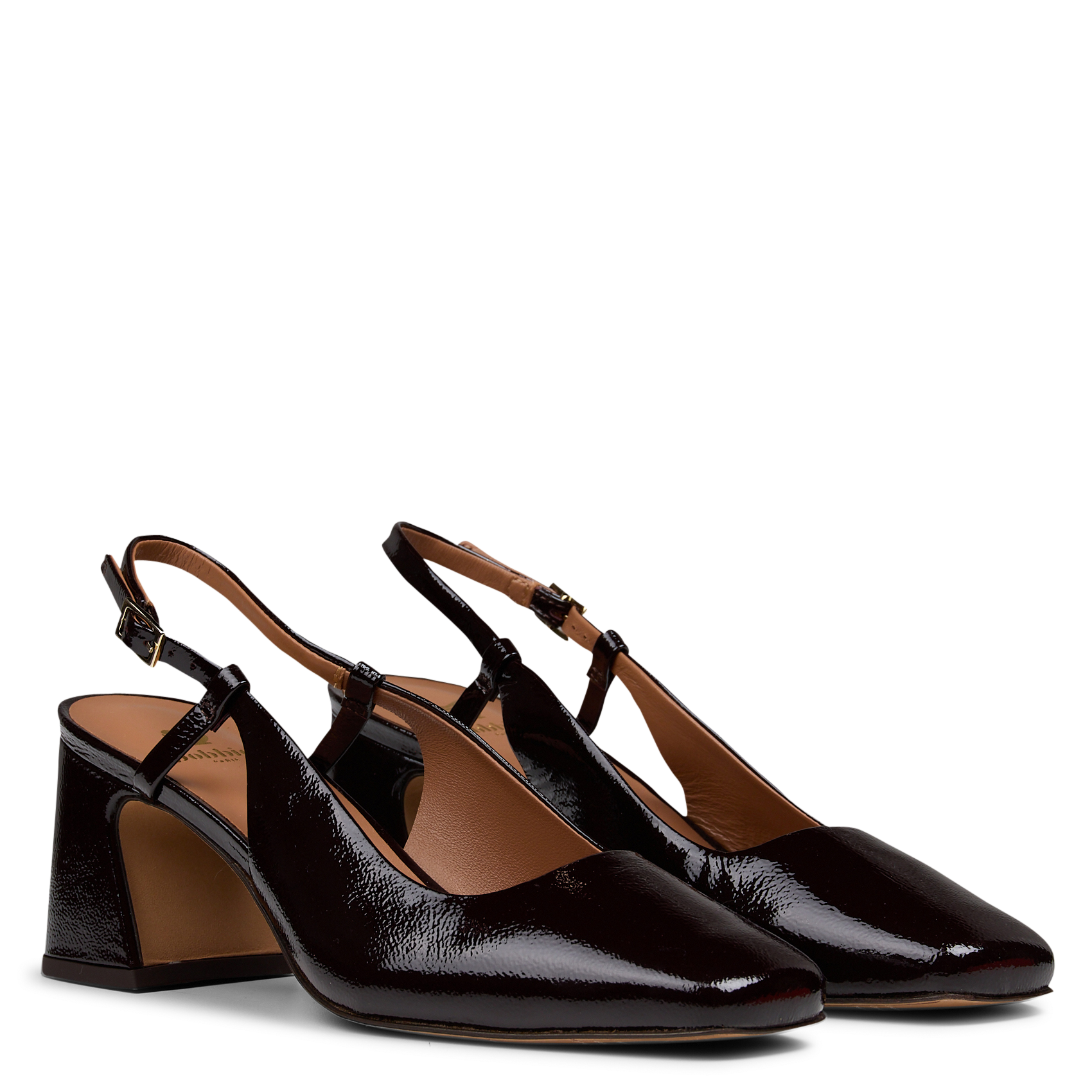 Escarpins slingback en cuir vernis BOBBIES Marron