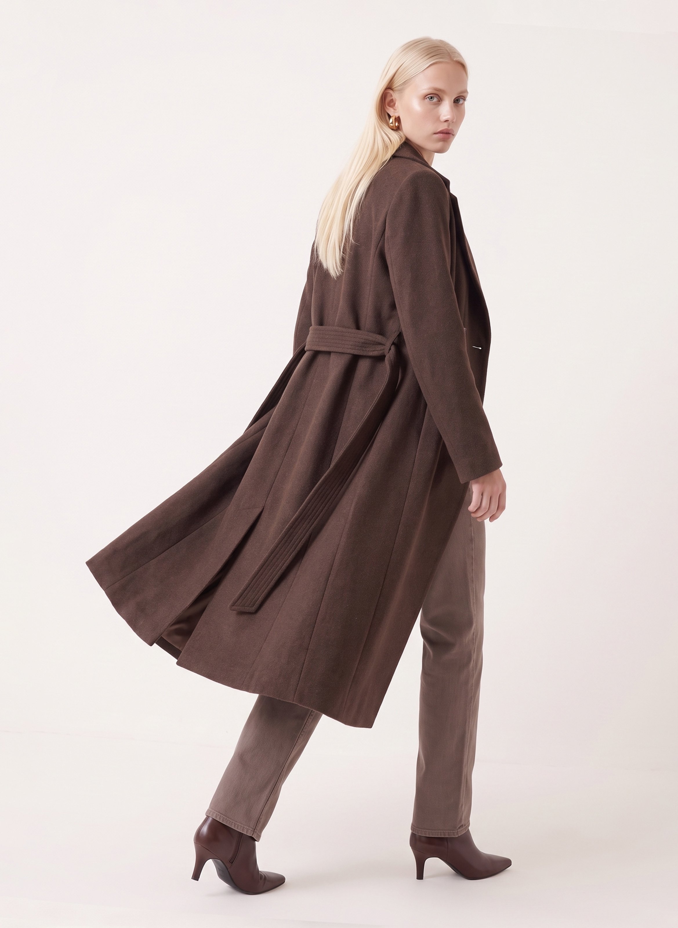 Straight belted coat in a wool blend KOOKAI Brown