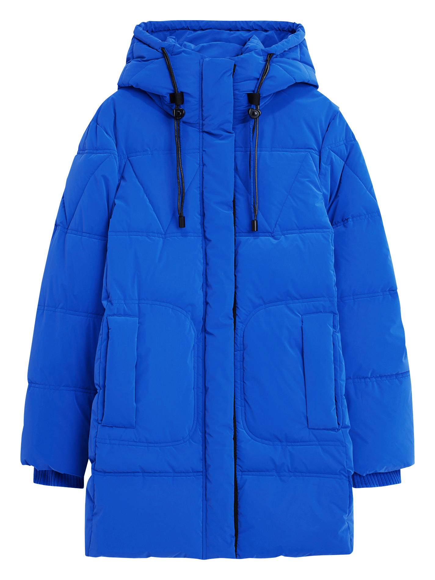 Plain mid-length hooded puffer jacket DESIGUAL Blue