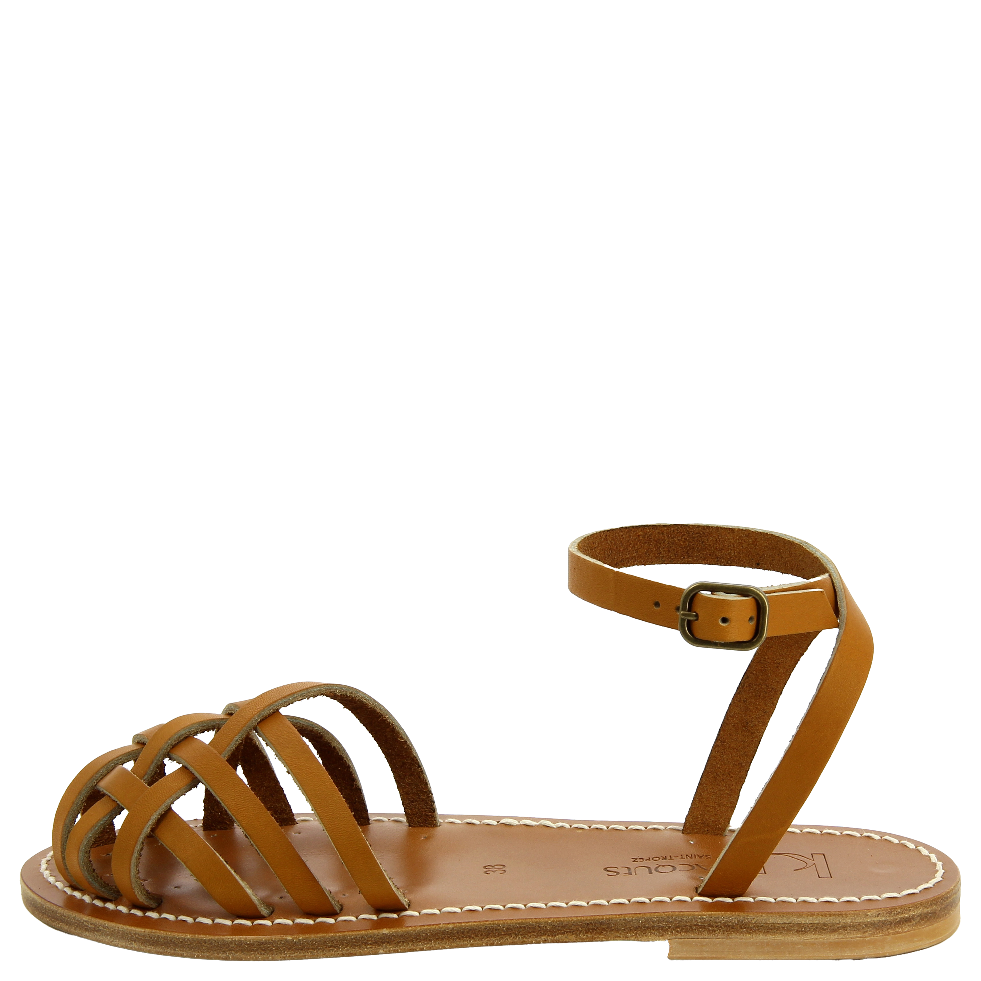 Flat strappy openwork leather sandals Pul naturel K Jacques