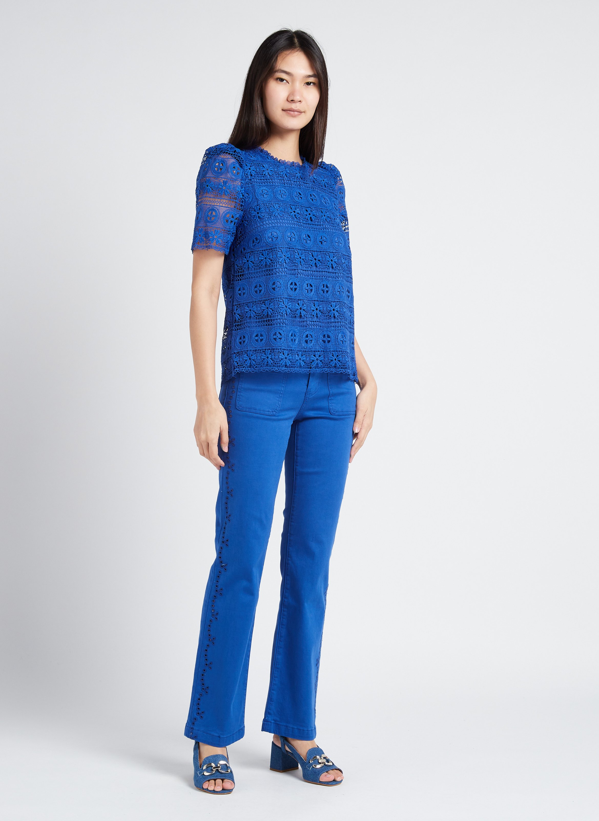 Round-neck guipure lace top LA PETITE ETOILE Blue