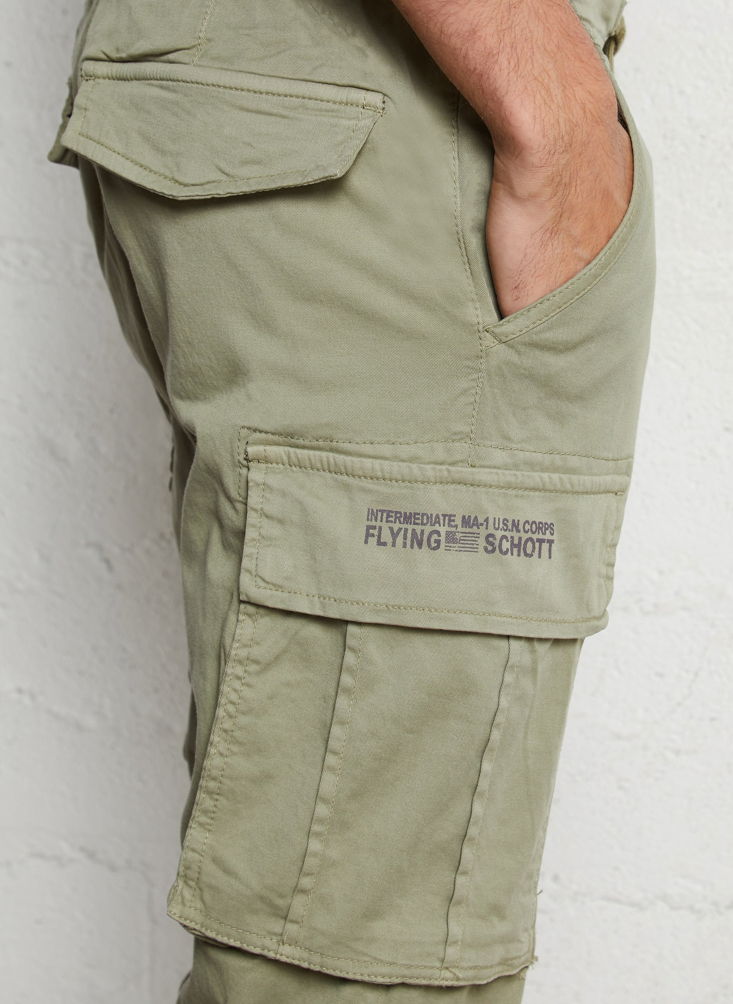 Pantalon cargo en coton mélangé SCHOTT Kaki