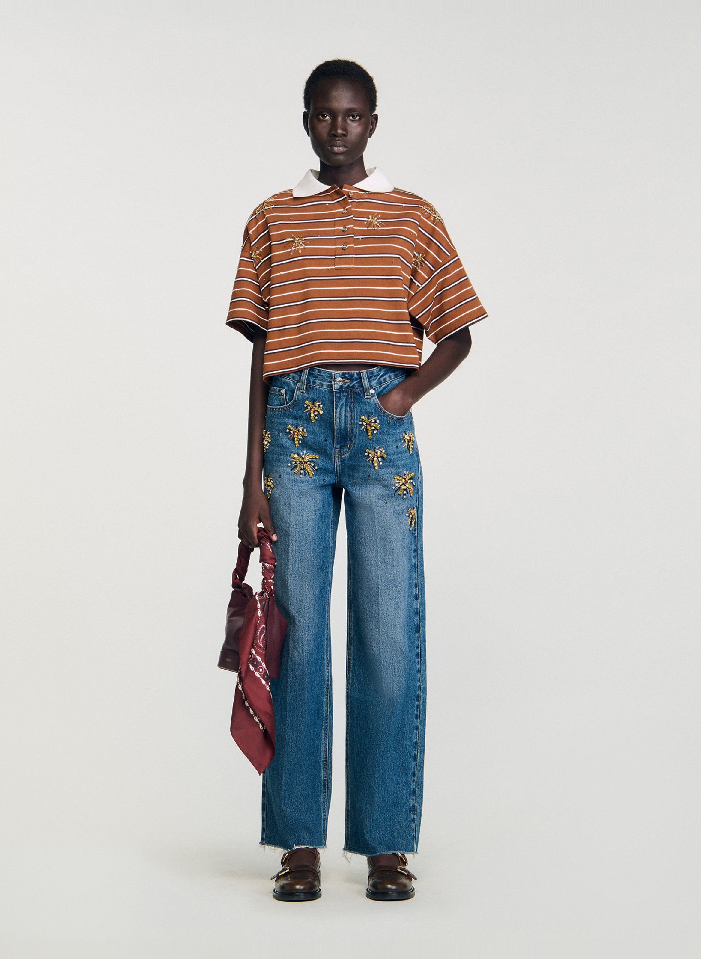 Jean droit à broderies sequins SANDRO Bleu