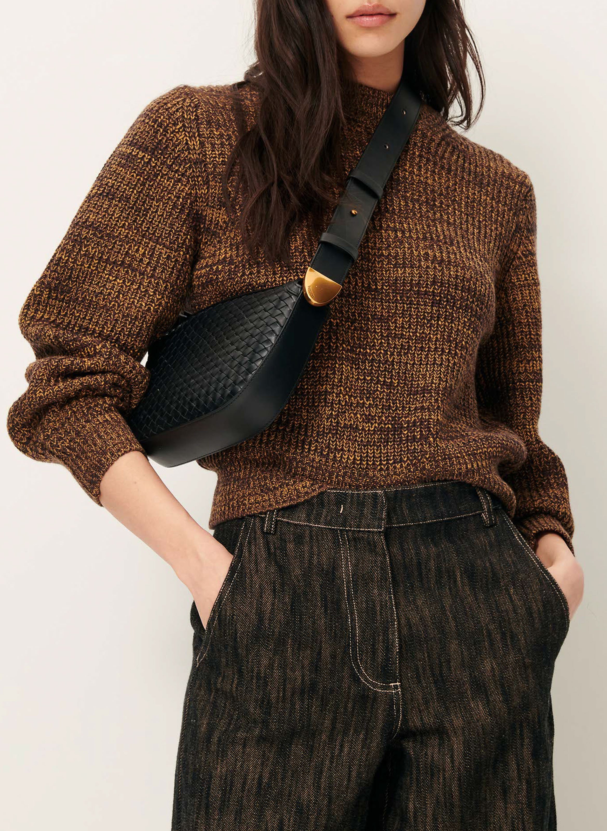 Pull ajusté col rond en maille mélangée SESSUN Marron