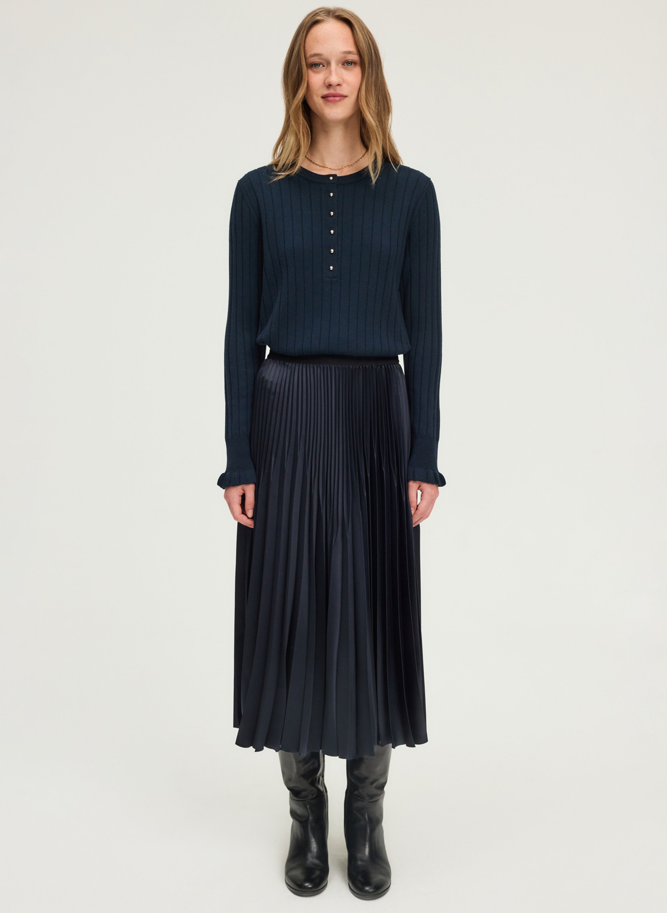 Jupe midi plissée PABLO Bleu