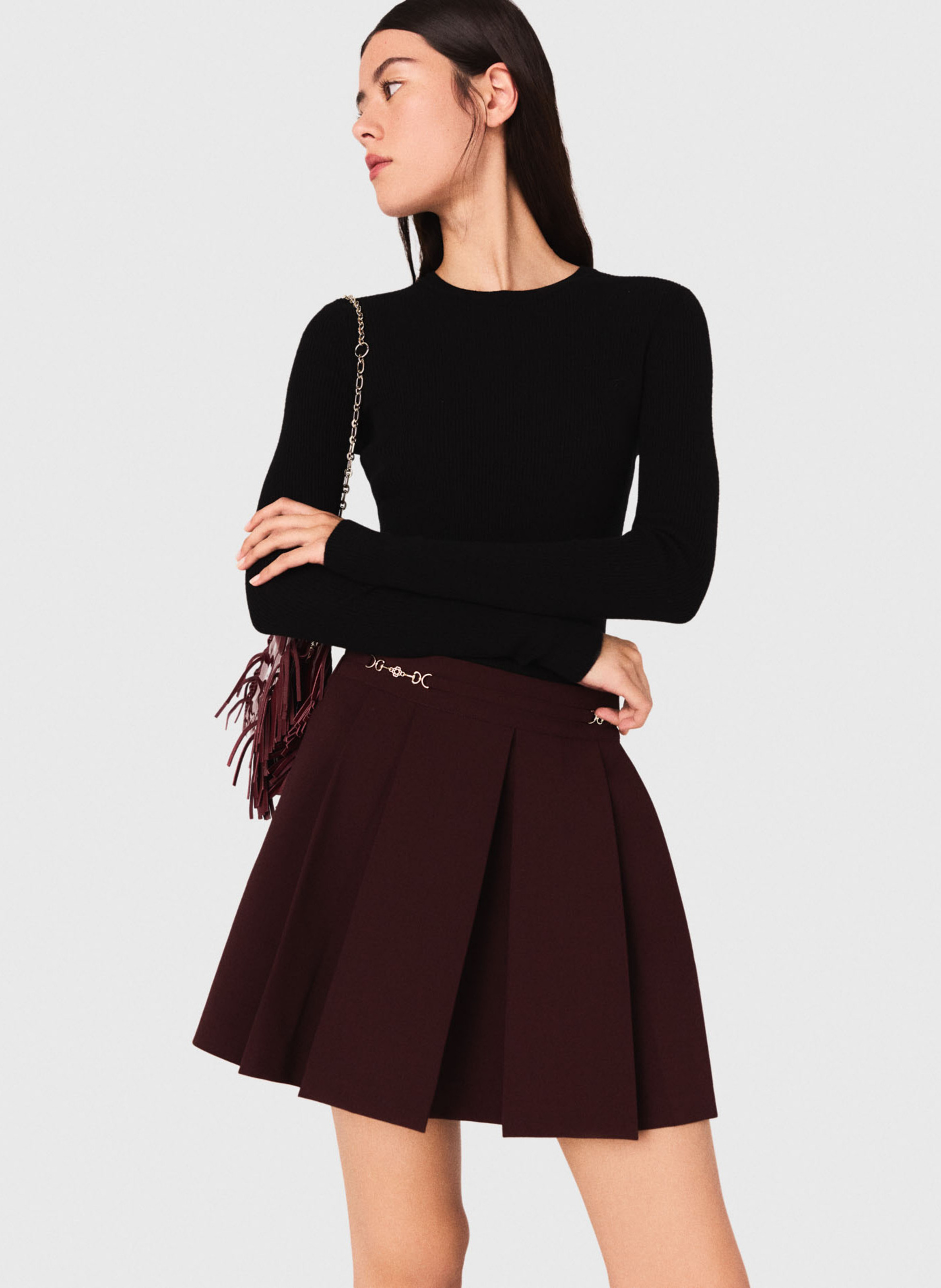 Jupe courte plissée en laine mélangée MAJE Rouge