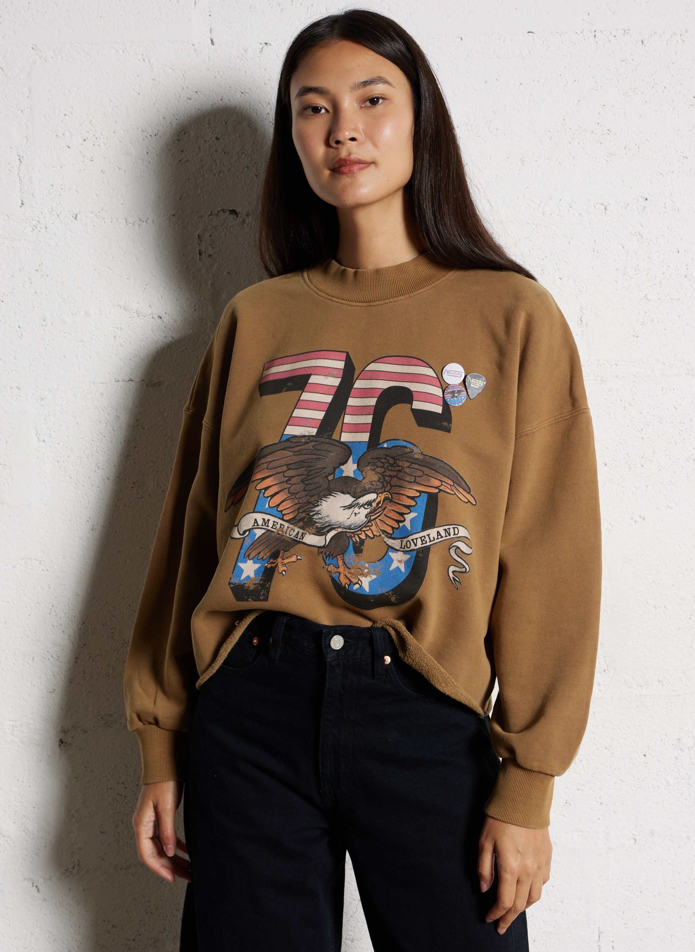 Sweat oversize col montant sérigraphié en coton NEWTONE Marron