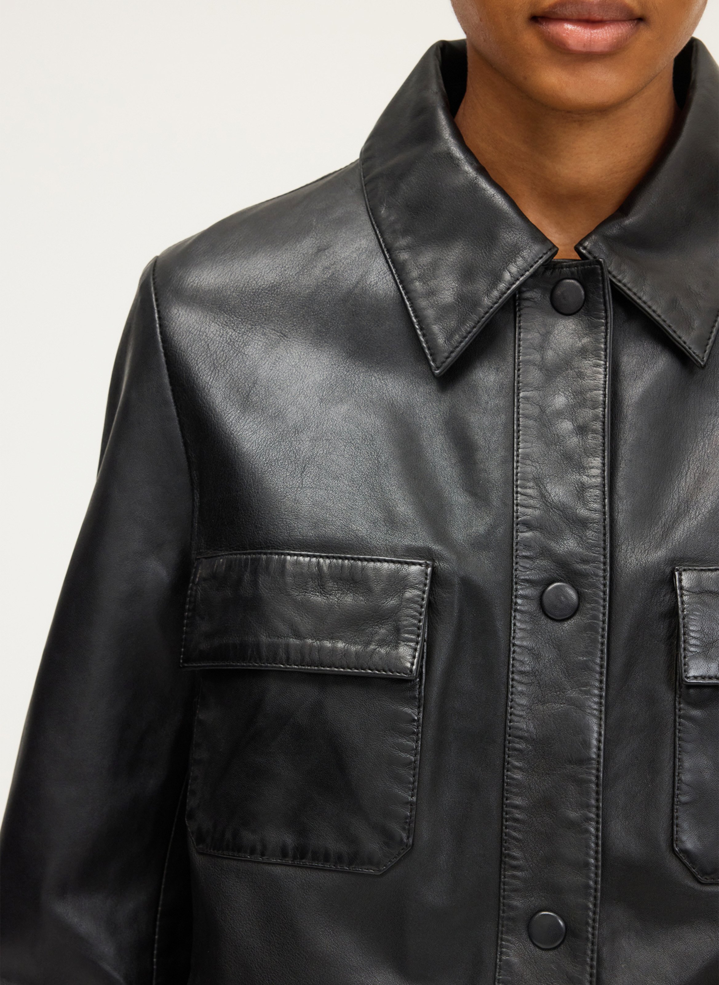 Surchemise droite en cuir PABLO Noir