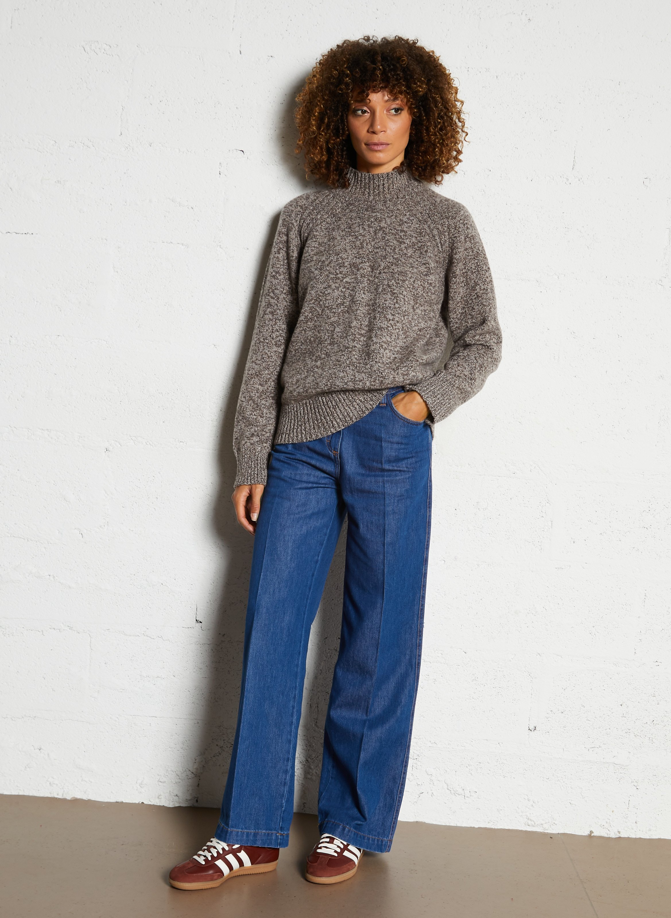 Pull droit col montant en laine ARMOR LUX Gris