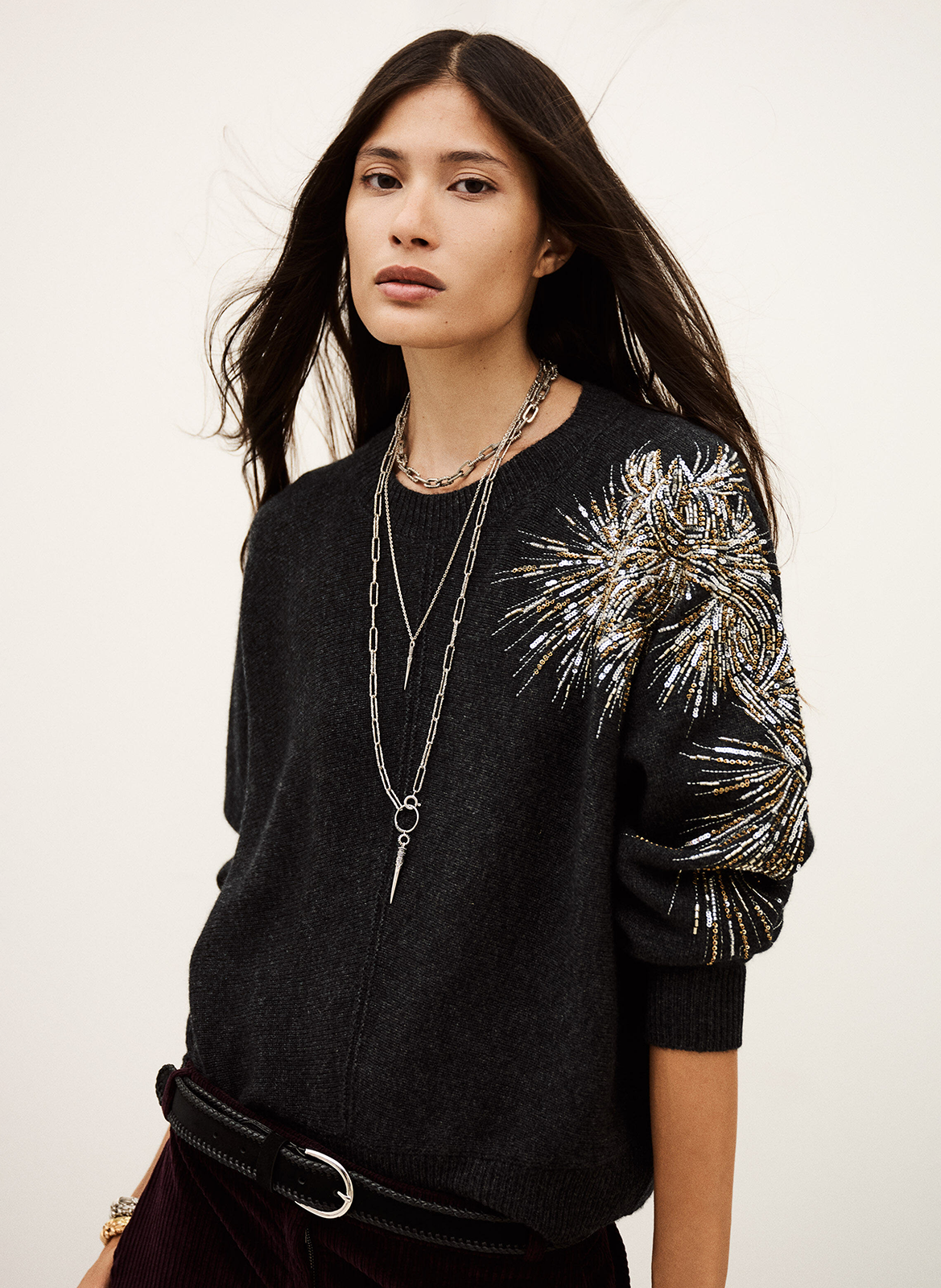 Rechte trui met paillettenborduursels BA&SH Zwart