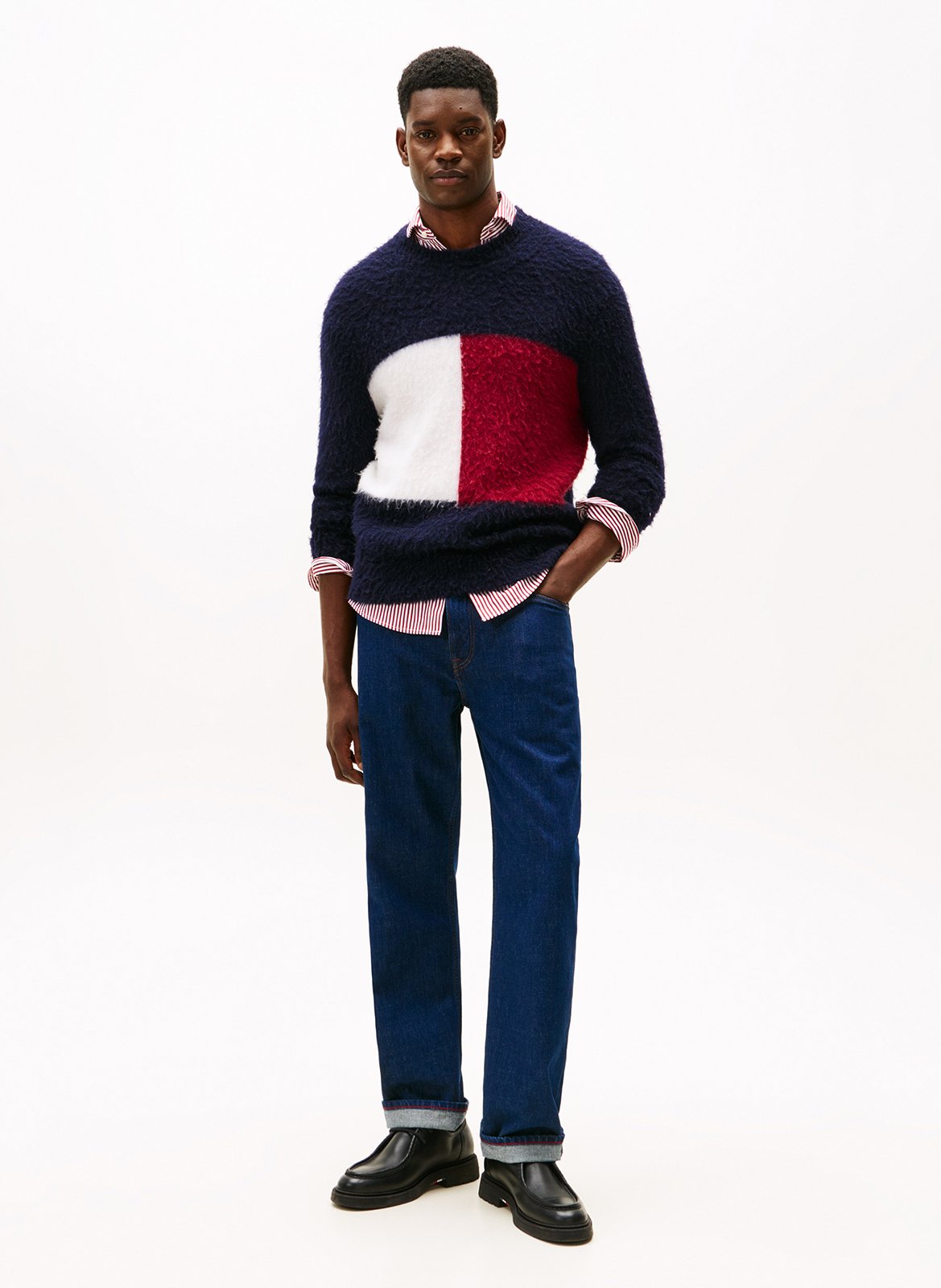 Fluffy straight wool blend logo sweater TOMMY HILFIGER Blue