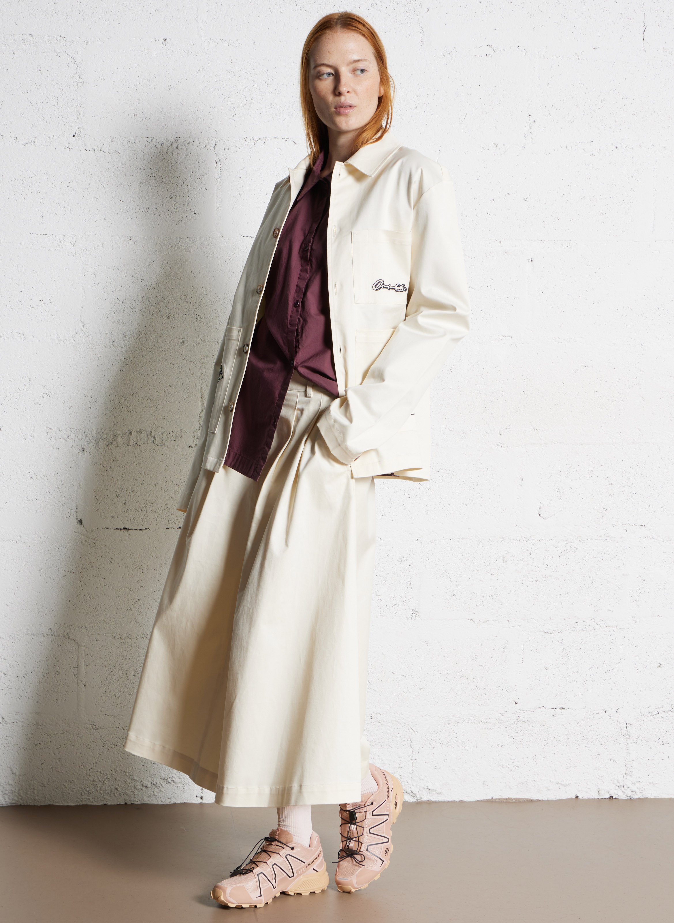 Cotton-blend midi skirt White