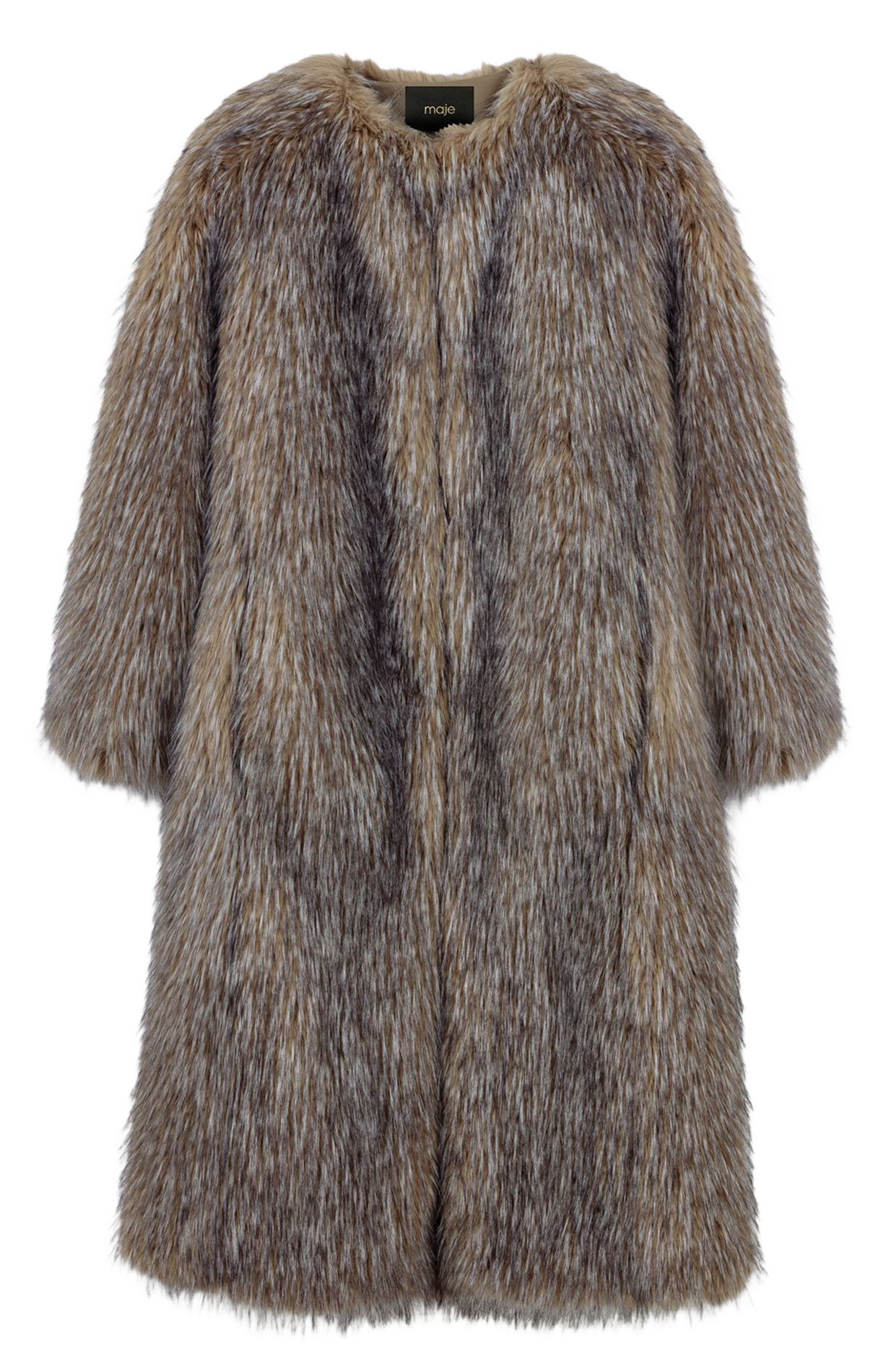 Manteau col rond effet fourrure  MAJE Gris