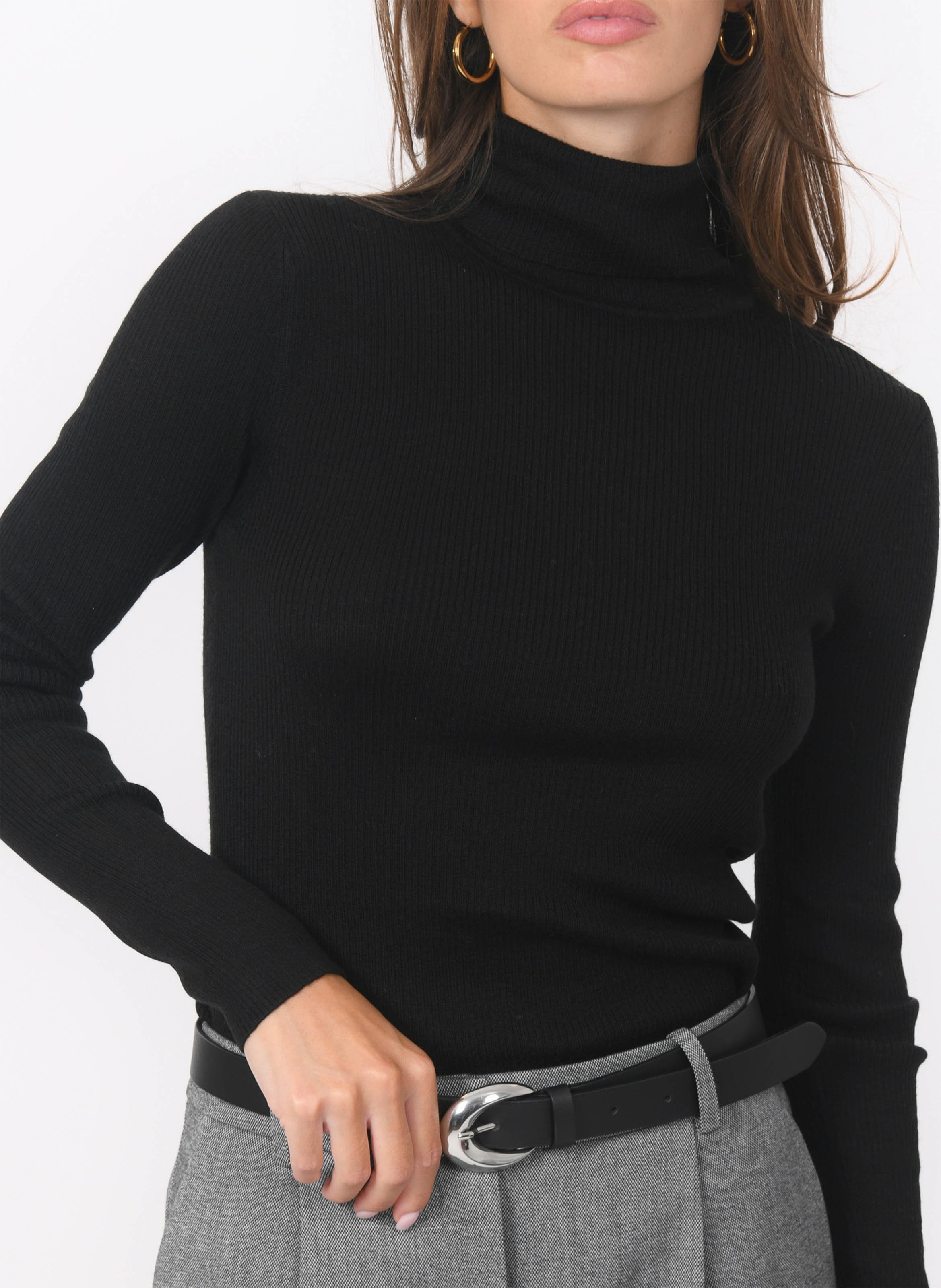 Pull cintré col roulé en laine mélangée KOOKAI Noir
