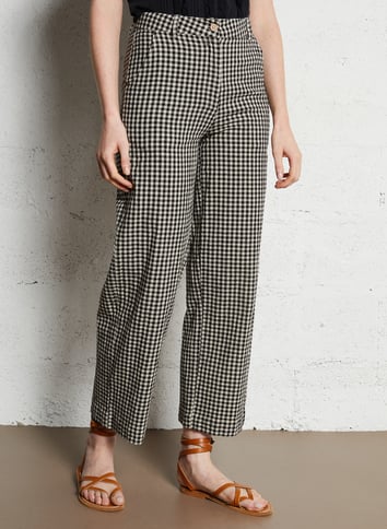 Pantalon Lin Femme Été Chic Rayé Léger Décontracté - Pantacourt Fluide Avec Poches, Taille Haute Élastique, Pantalon Large Plage Vacances Printemps Casual 7/8
