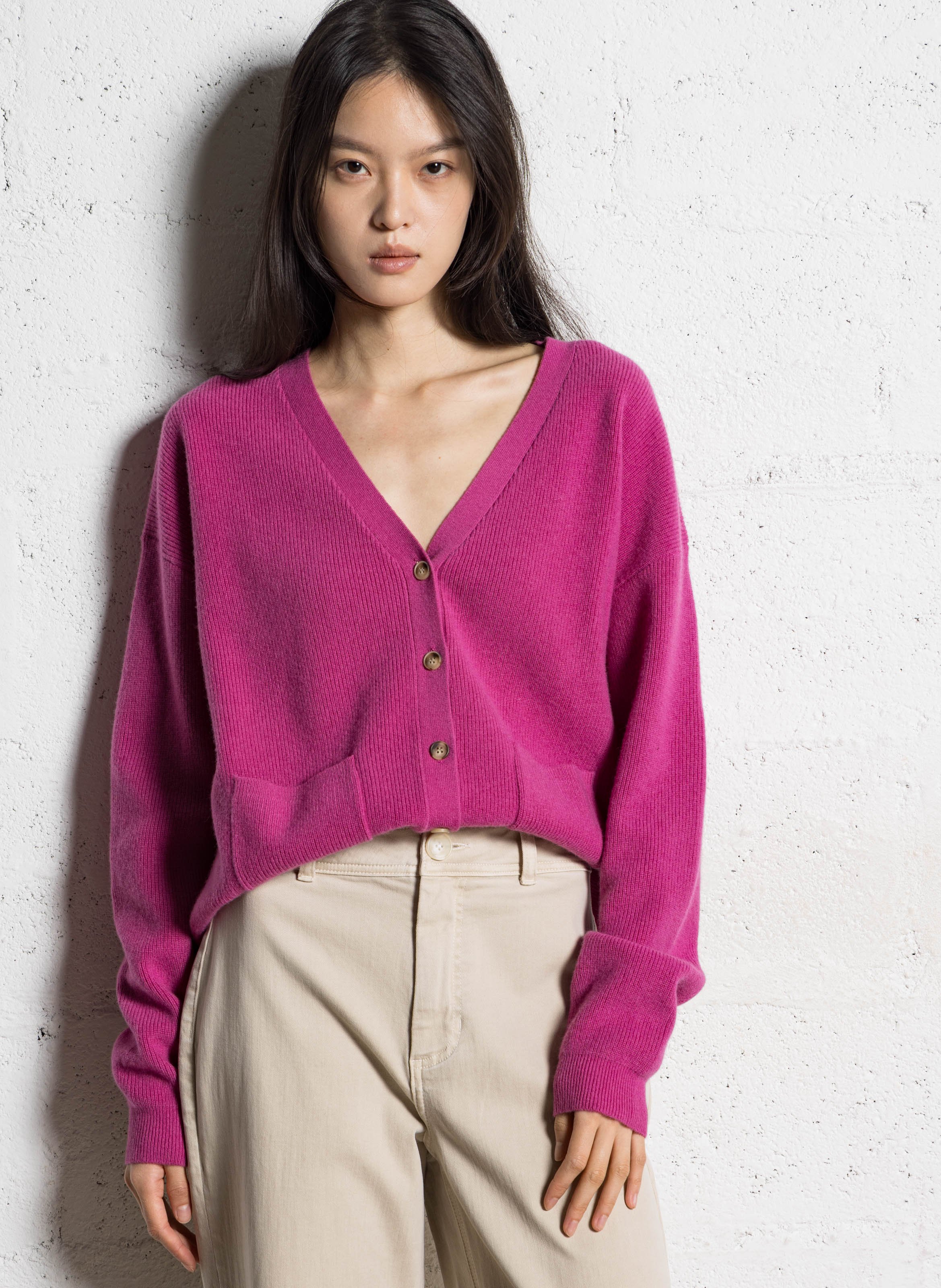 Oversized, wollen vest met V-hals JC SOPHIE Roze