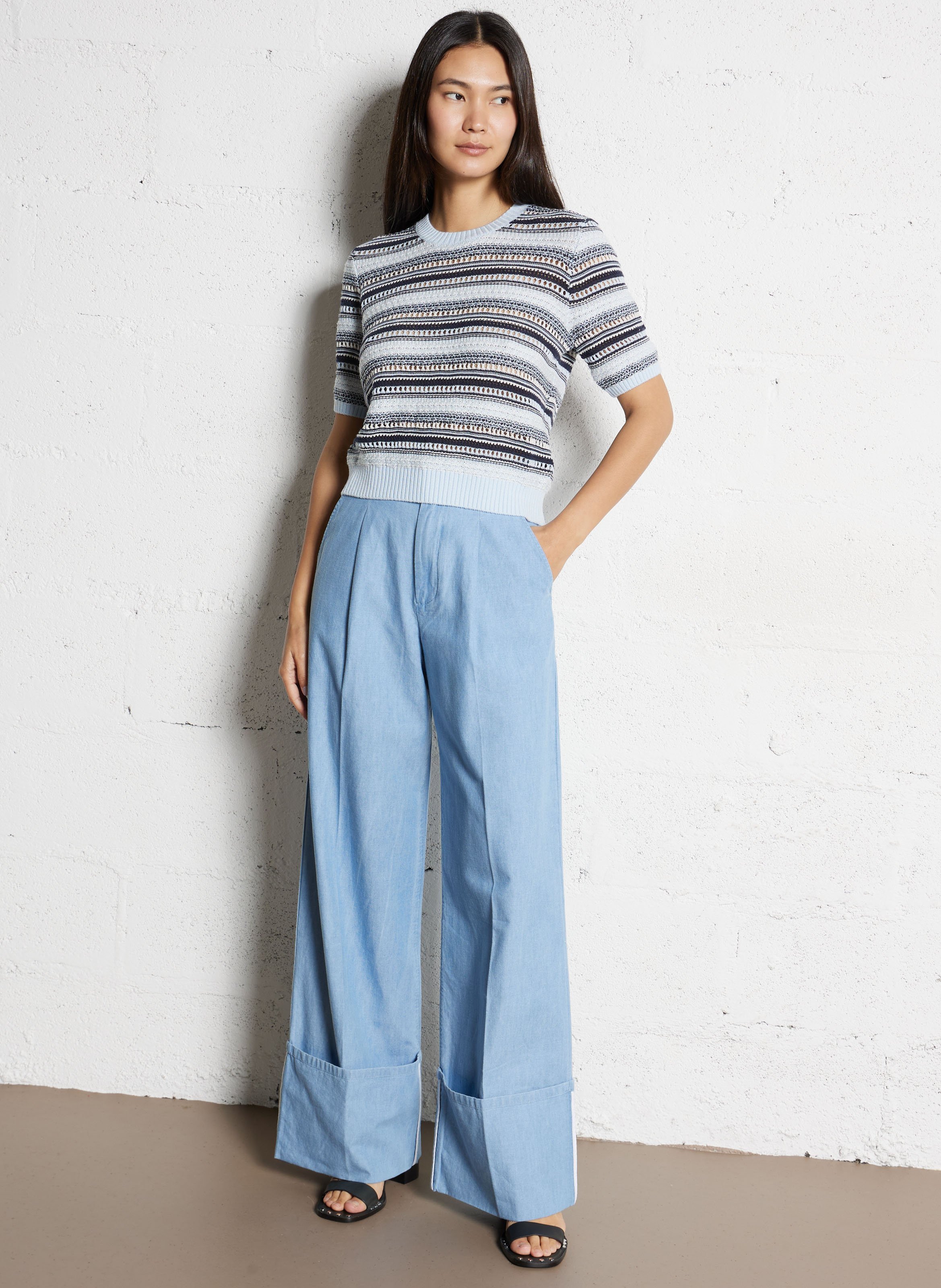 Wijde broek van katoen met hoge taille IKKS Blauw