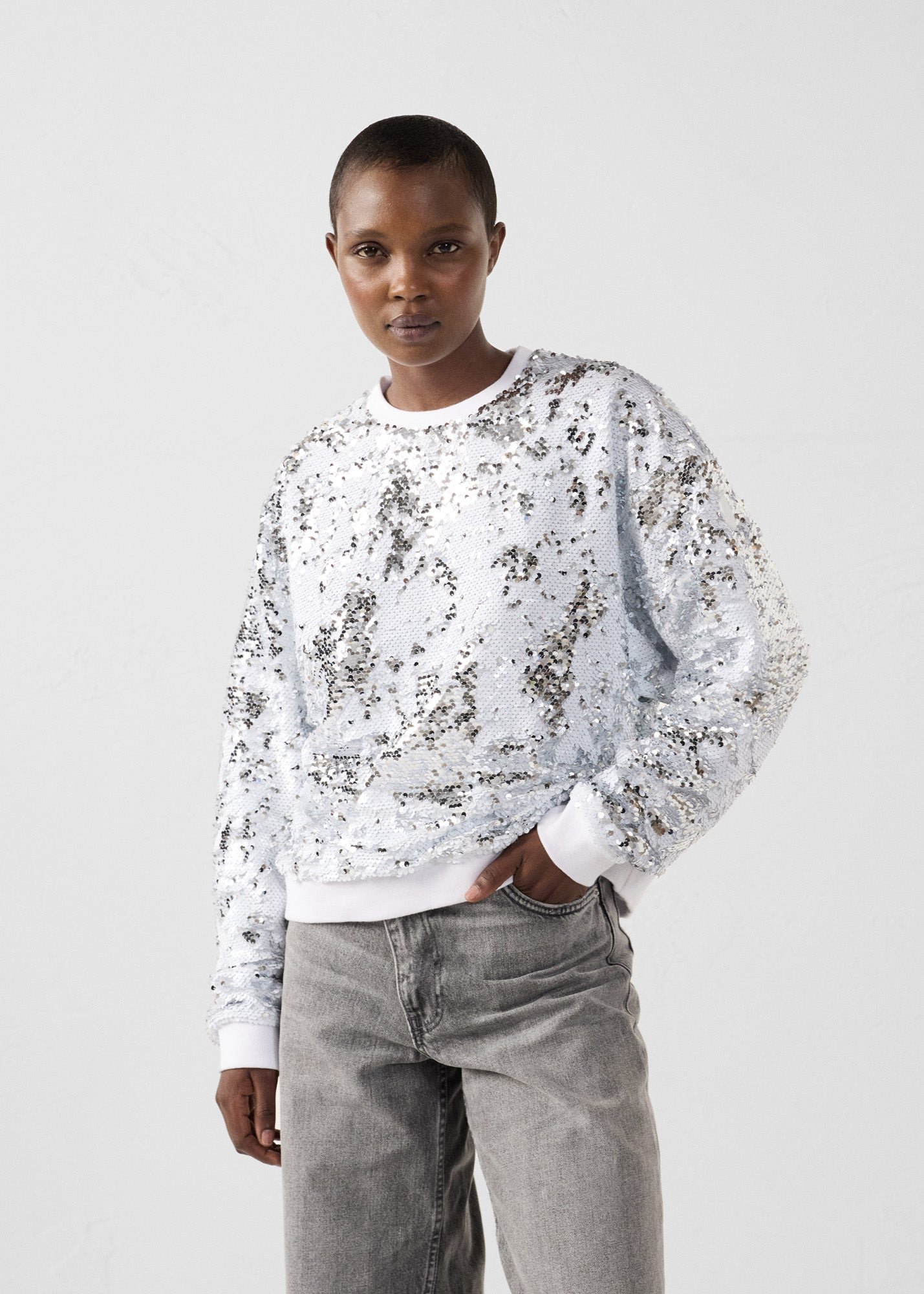 White/silver sequin sweatshirt Jeanne JOTT White