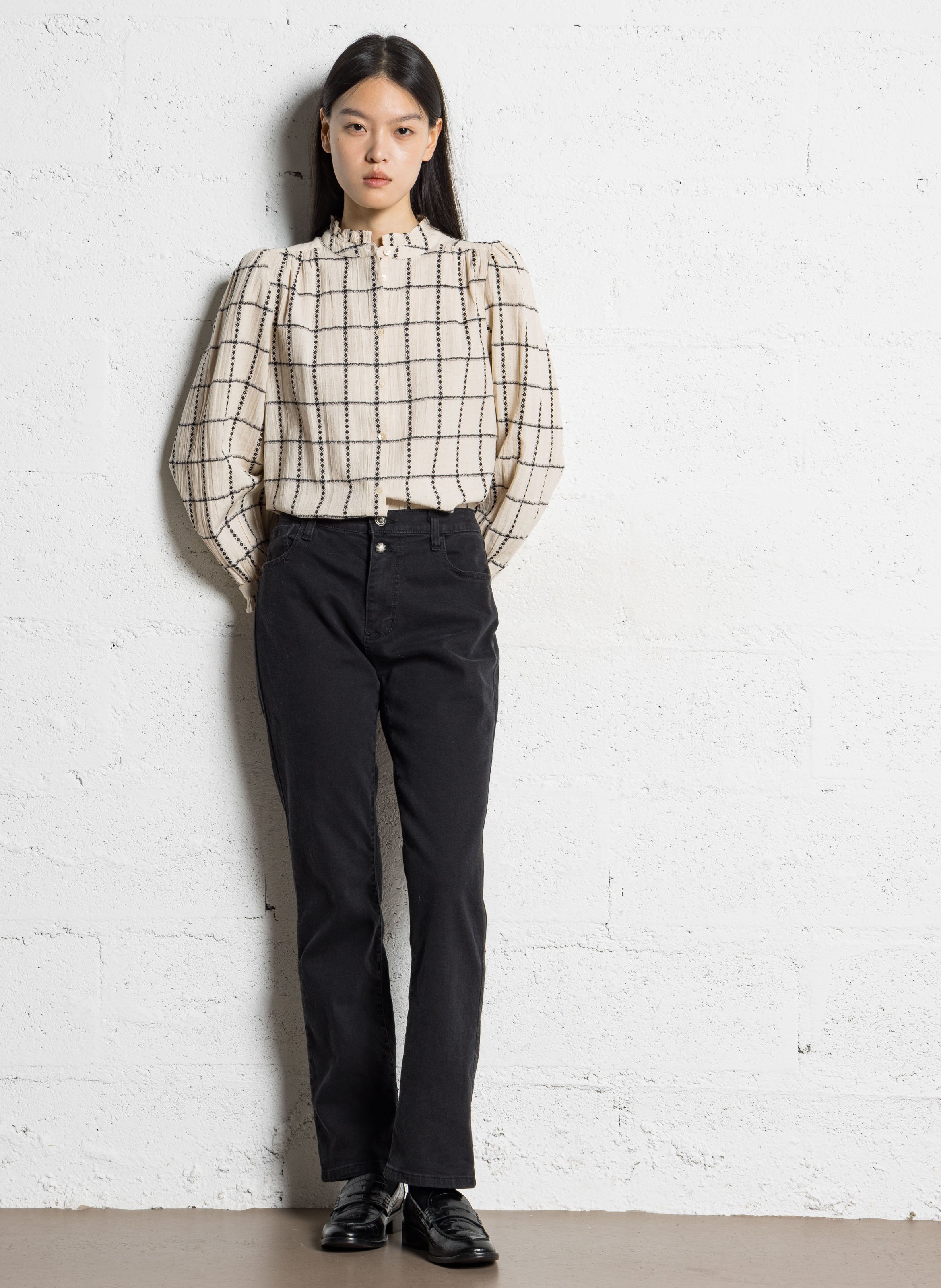 Chemise droite col officier en coton et lin mélangé LA PETITE ETOILE Blanc