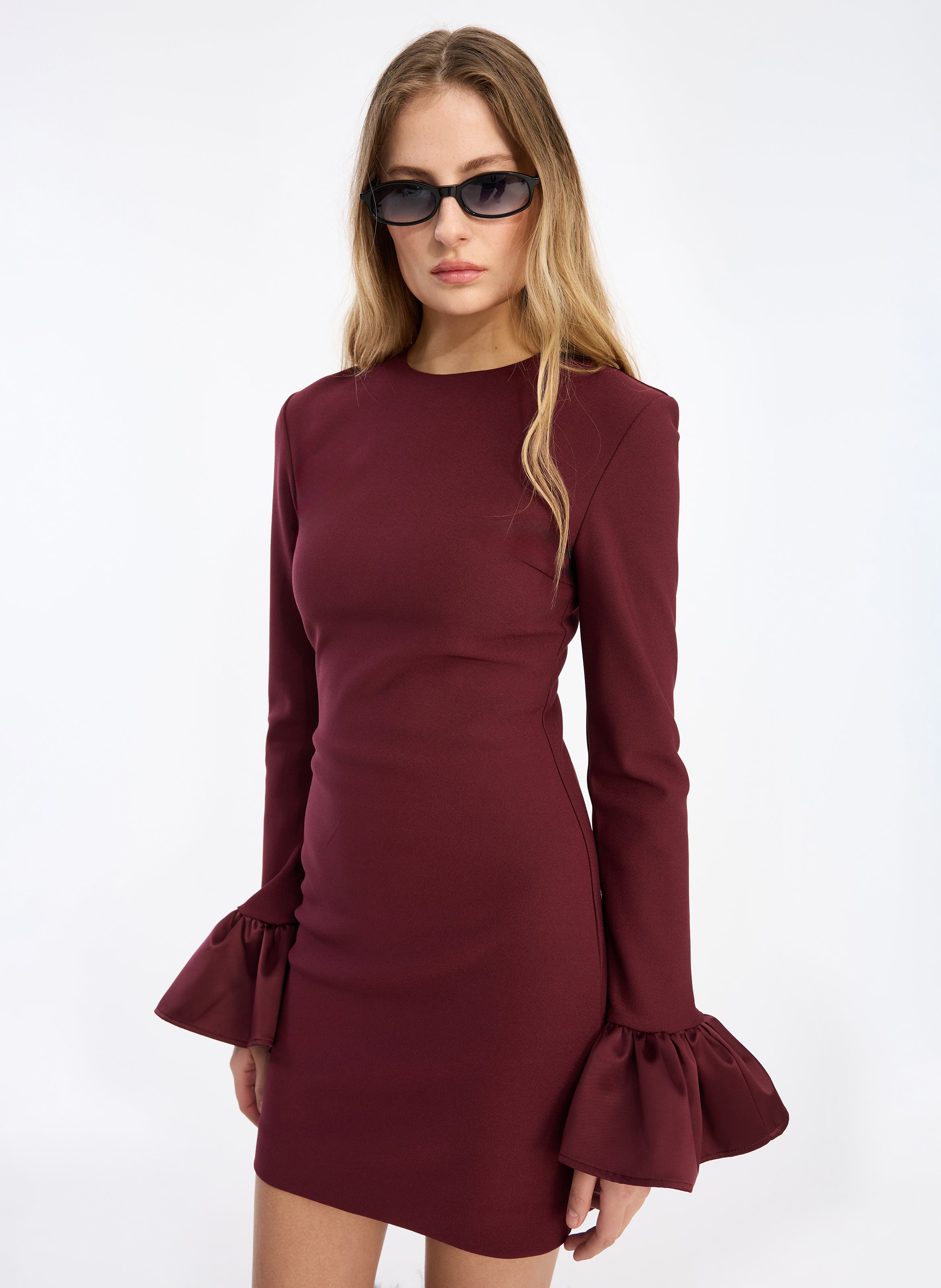 Robe courte col rond ROTATE Brown