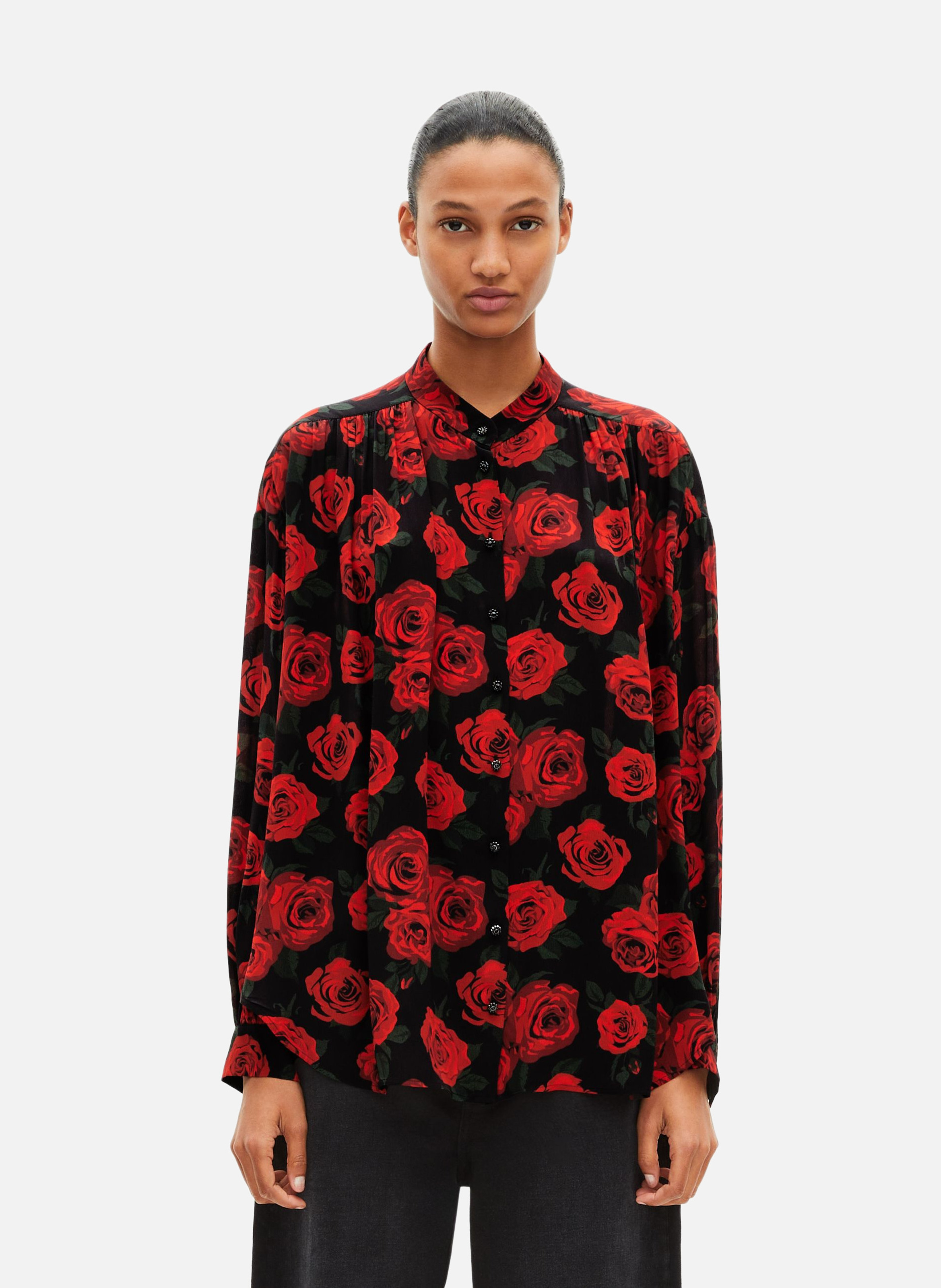 Flowy floral print shirt THE KOOPLES Black