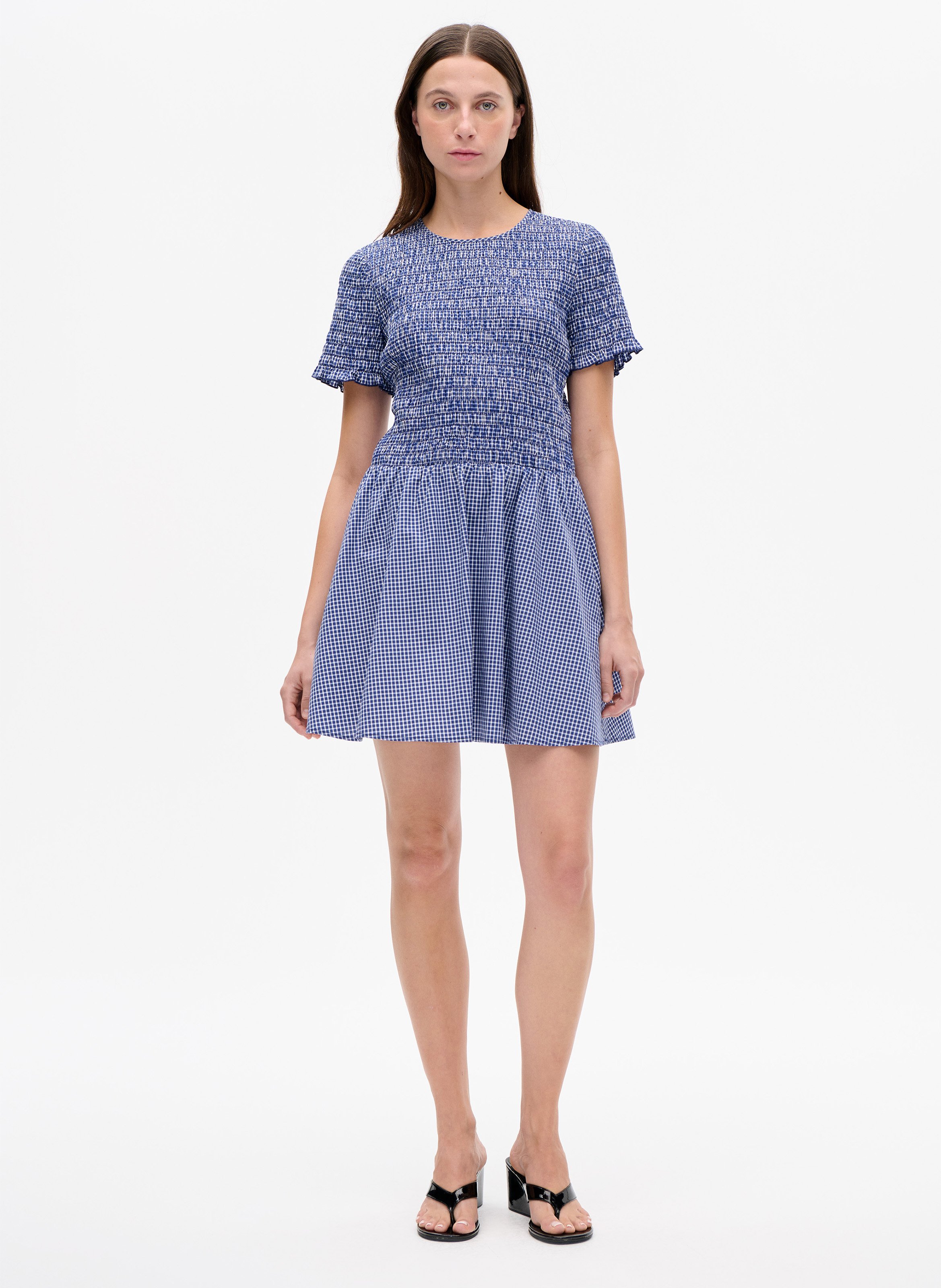 Short round neck organic cotton printed dress BAUM UND PFERDGARTEN Blue