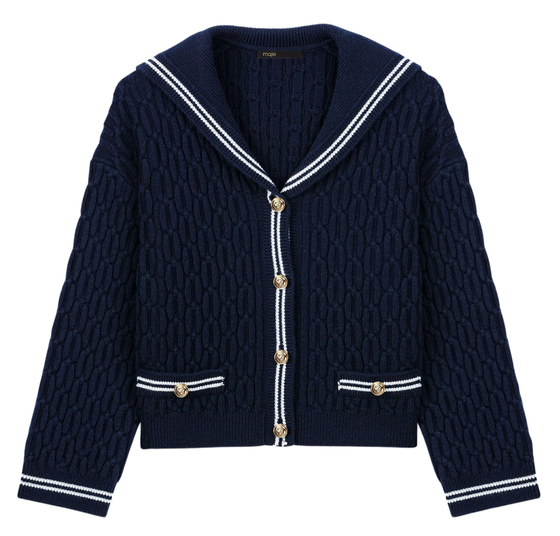 Rechte vest met omgeslagen kraag van gebreide wol MAJE Blauw