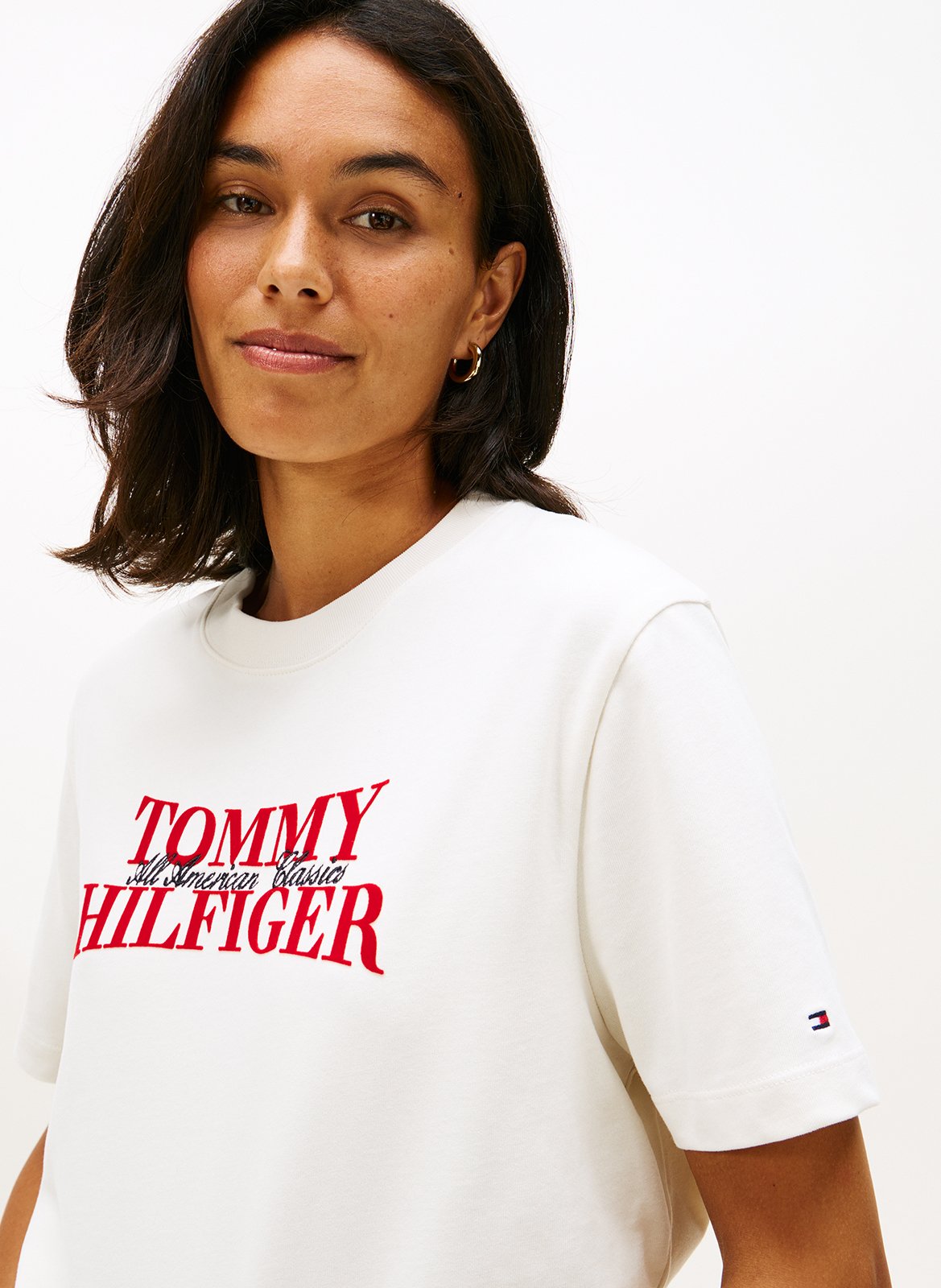 Straight embroidered cotton T-shirt TOMMY HILFIGER White