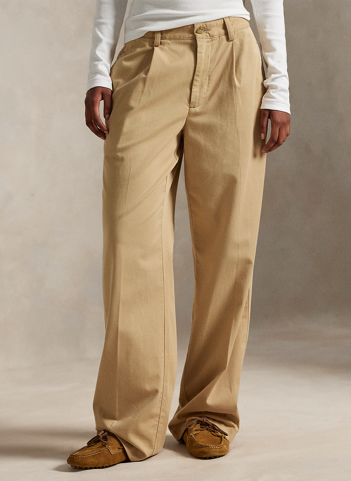 Straight pleated cotton-blend pants POLO RALPH LAUREN Beige