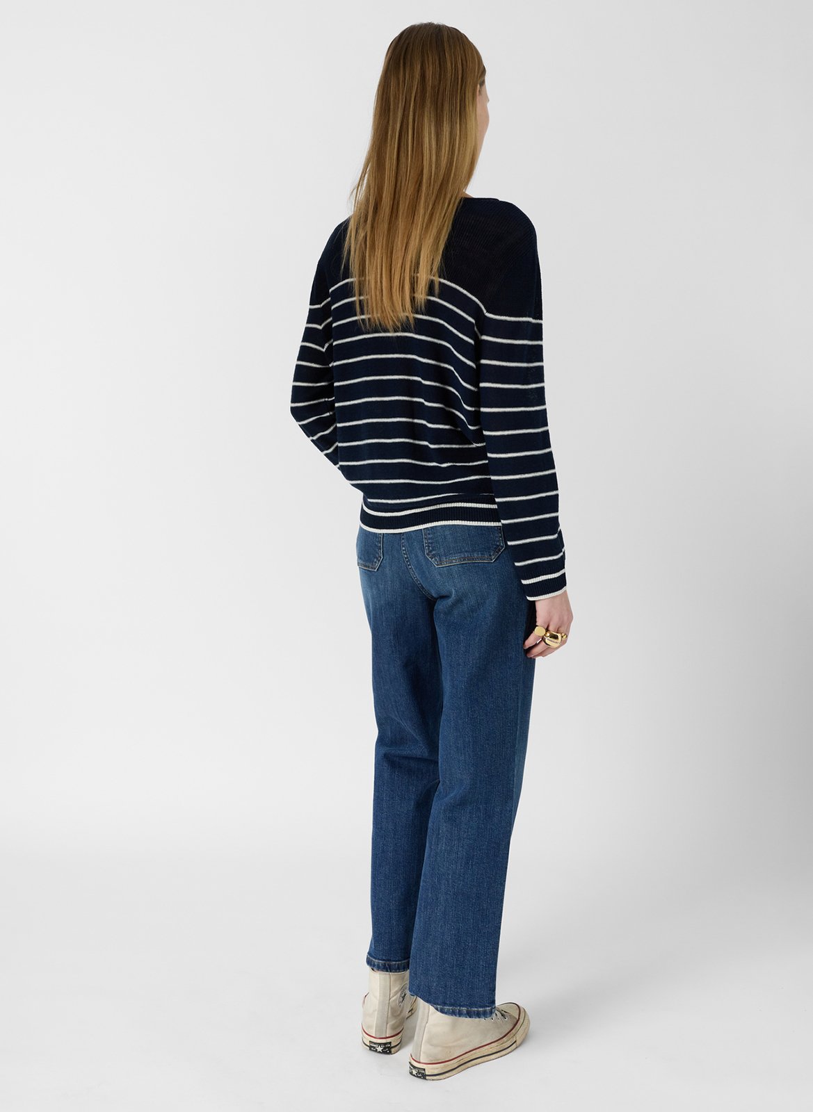 Straight boat neck striped linen blend sweater GERARD DAREL Blue
