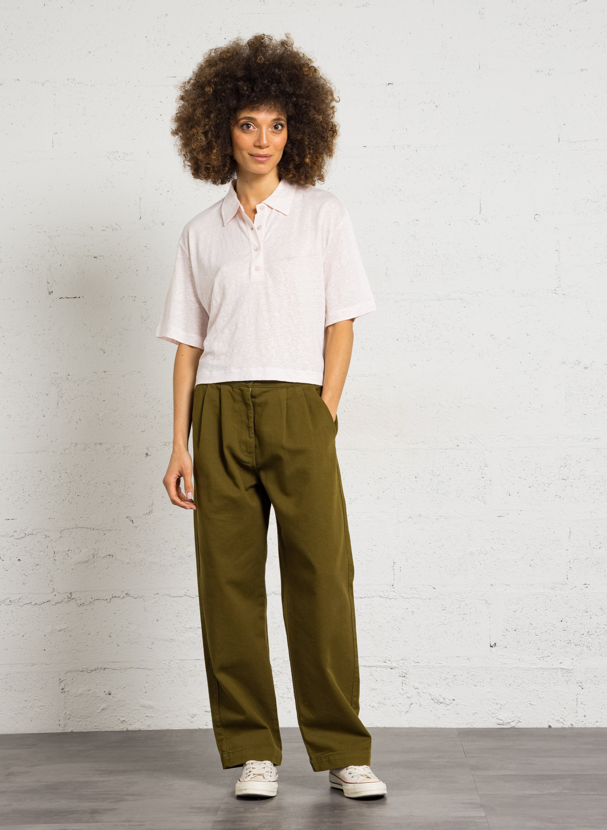 Polo ample court en lin mélangé MAJESTIC FILATURES Rose