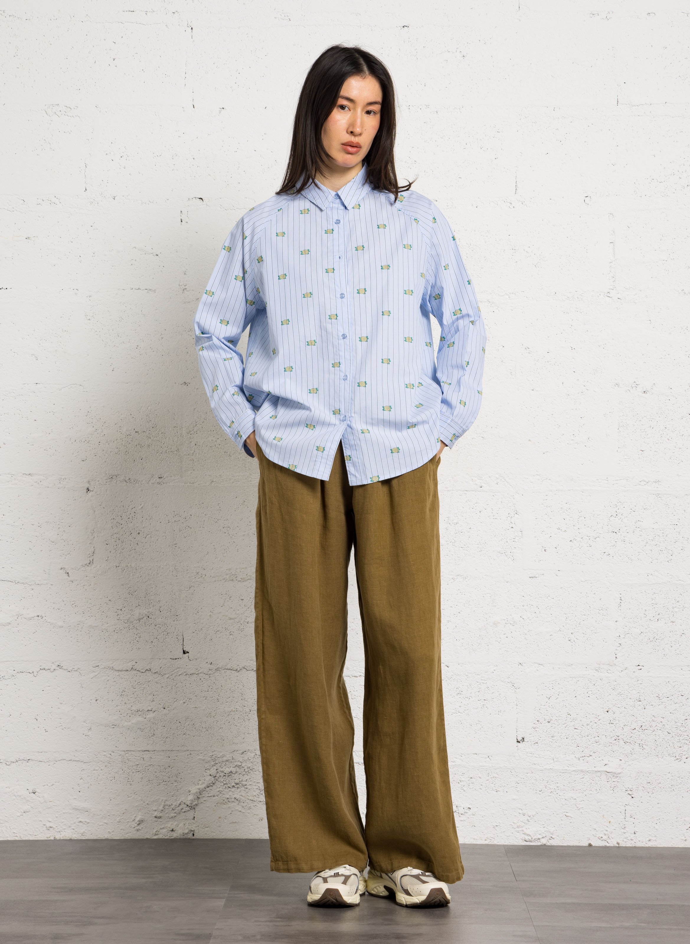 Marlenehose aus Leinen mit hohem Bund THE NEW SOCIETY Grun