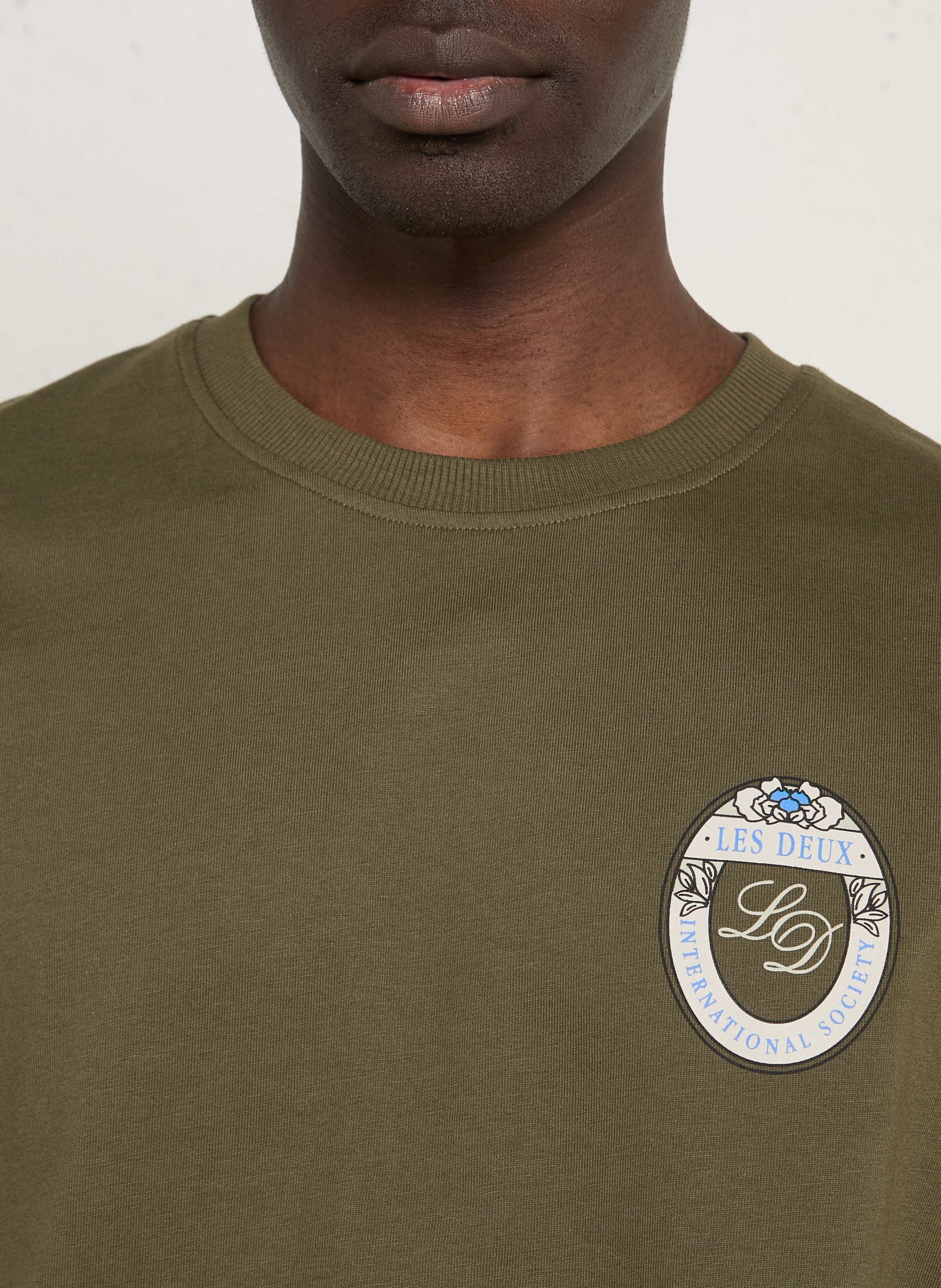 Tee-shirt droit col rond sérigraphié en coton organique LES DEUX Kaki