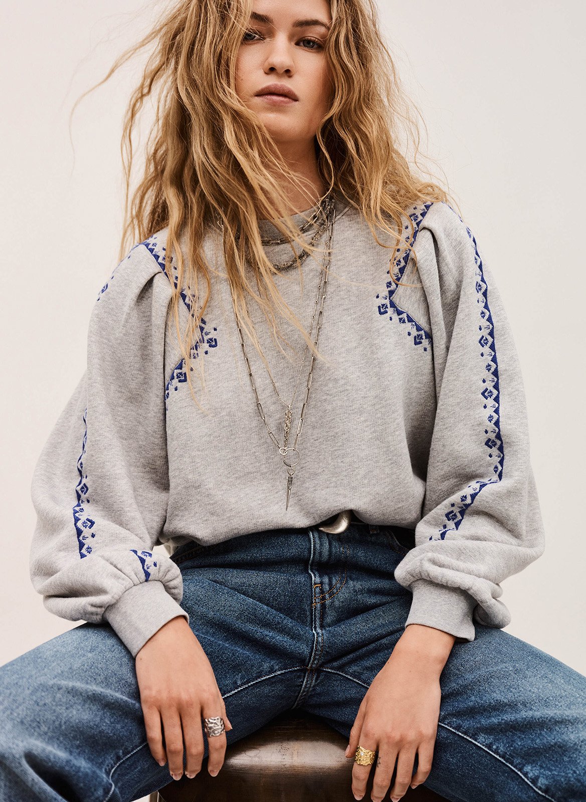 Sweat col rond en coton mélangé BA&SH Noir