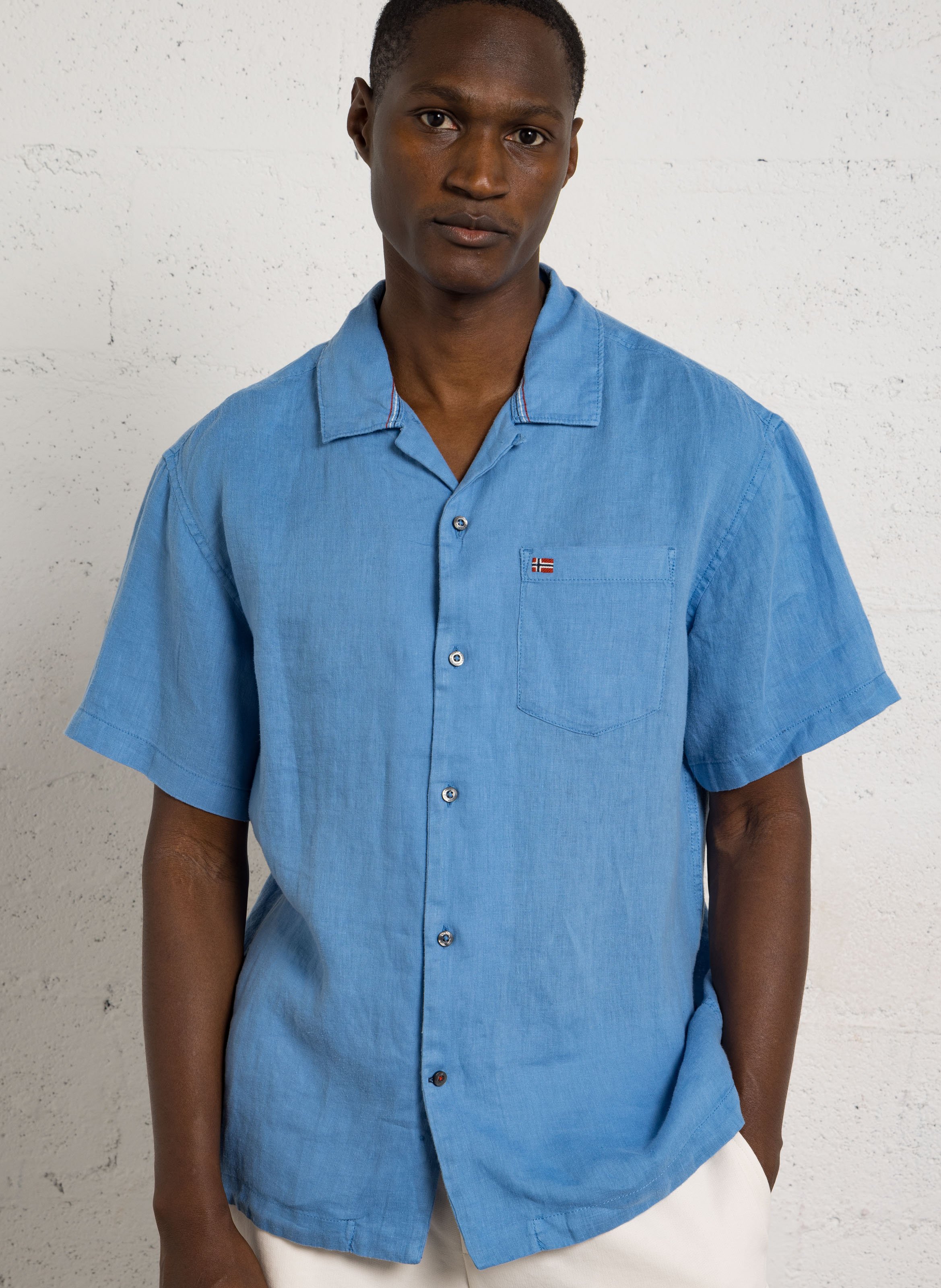 Gerade geschnittenes Leinenhemd NAPAPIJRI Blau