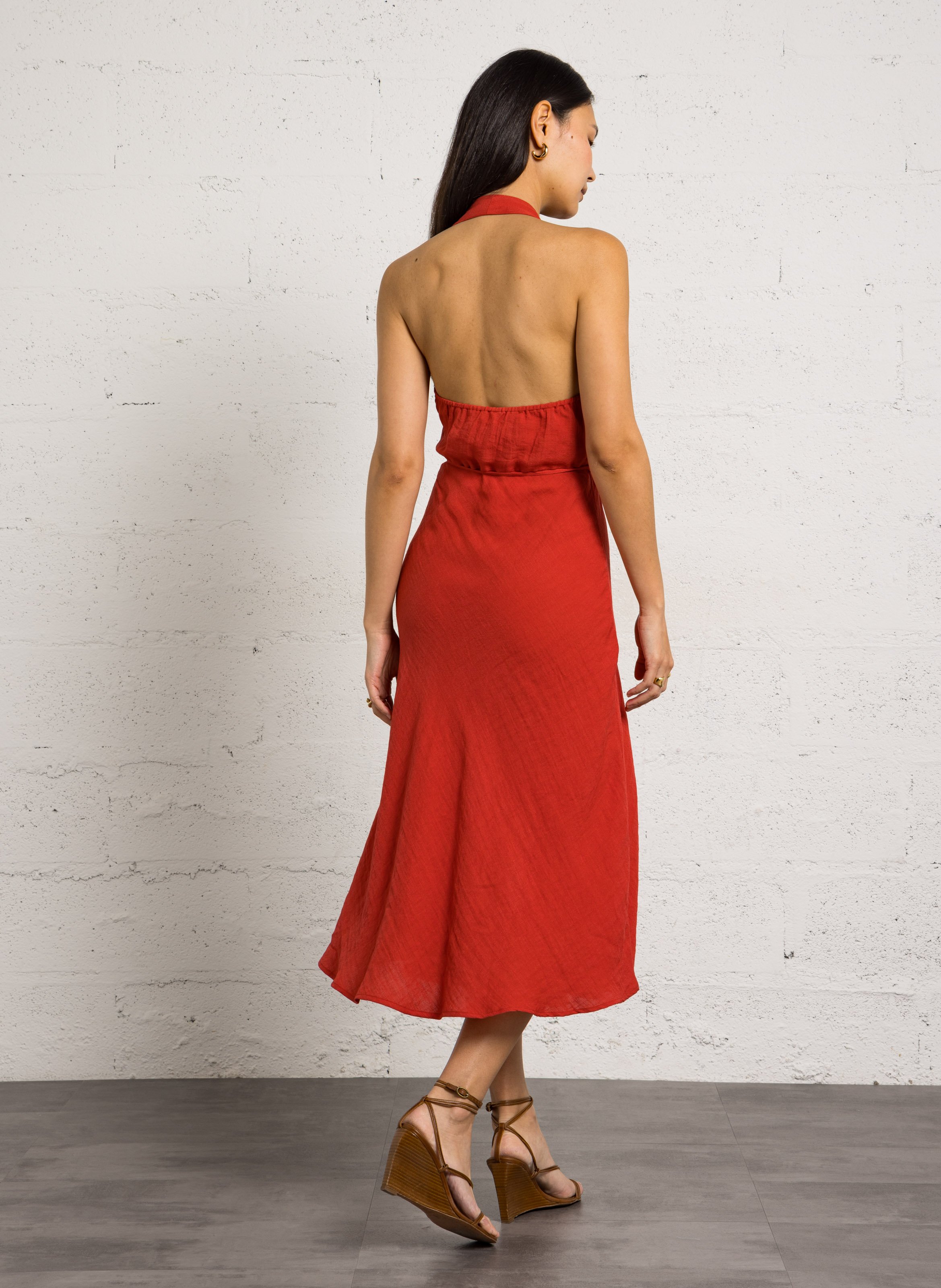 Robe midi évasée avec ceinture LA PETITE ETOILE Rouge