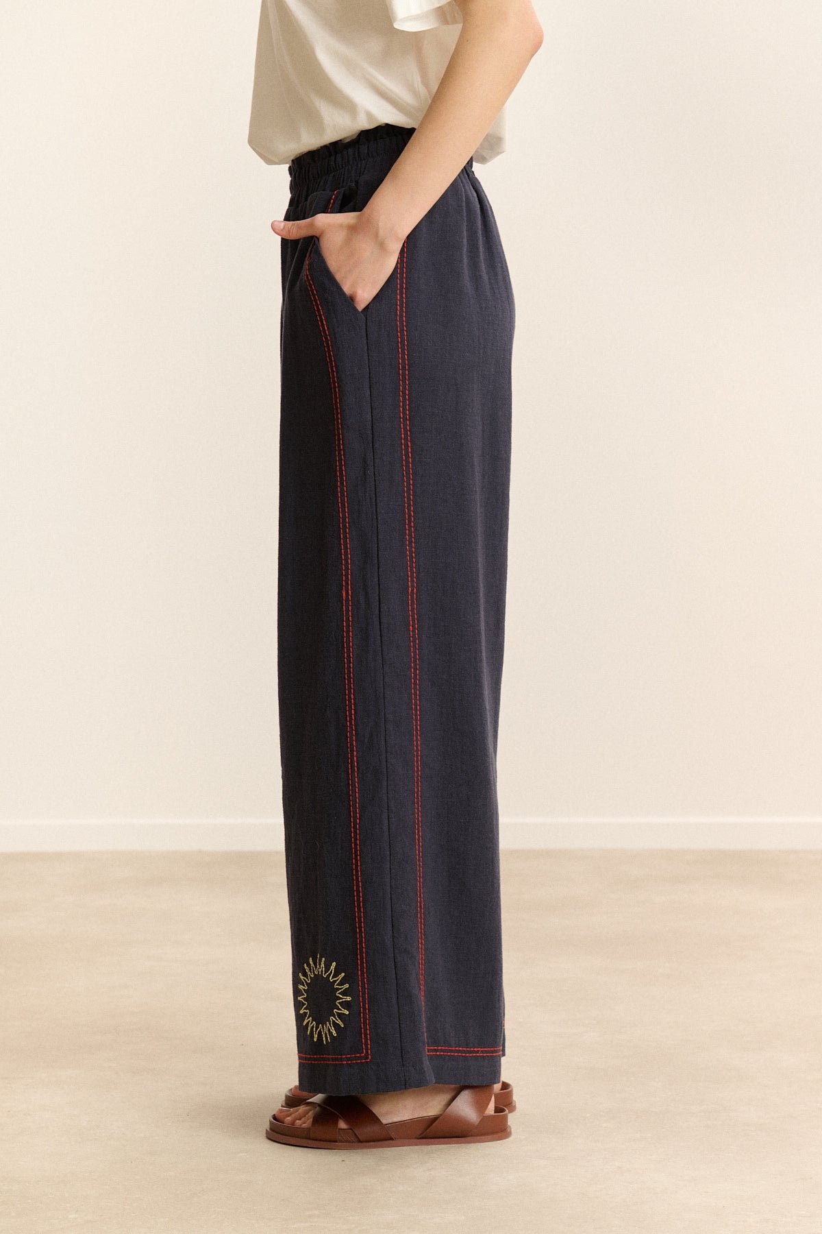 Wide elasticated trousers with embroidery GARANCE PARIS Blue