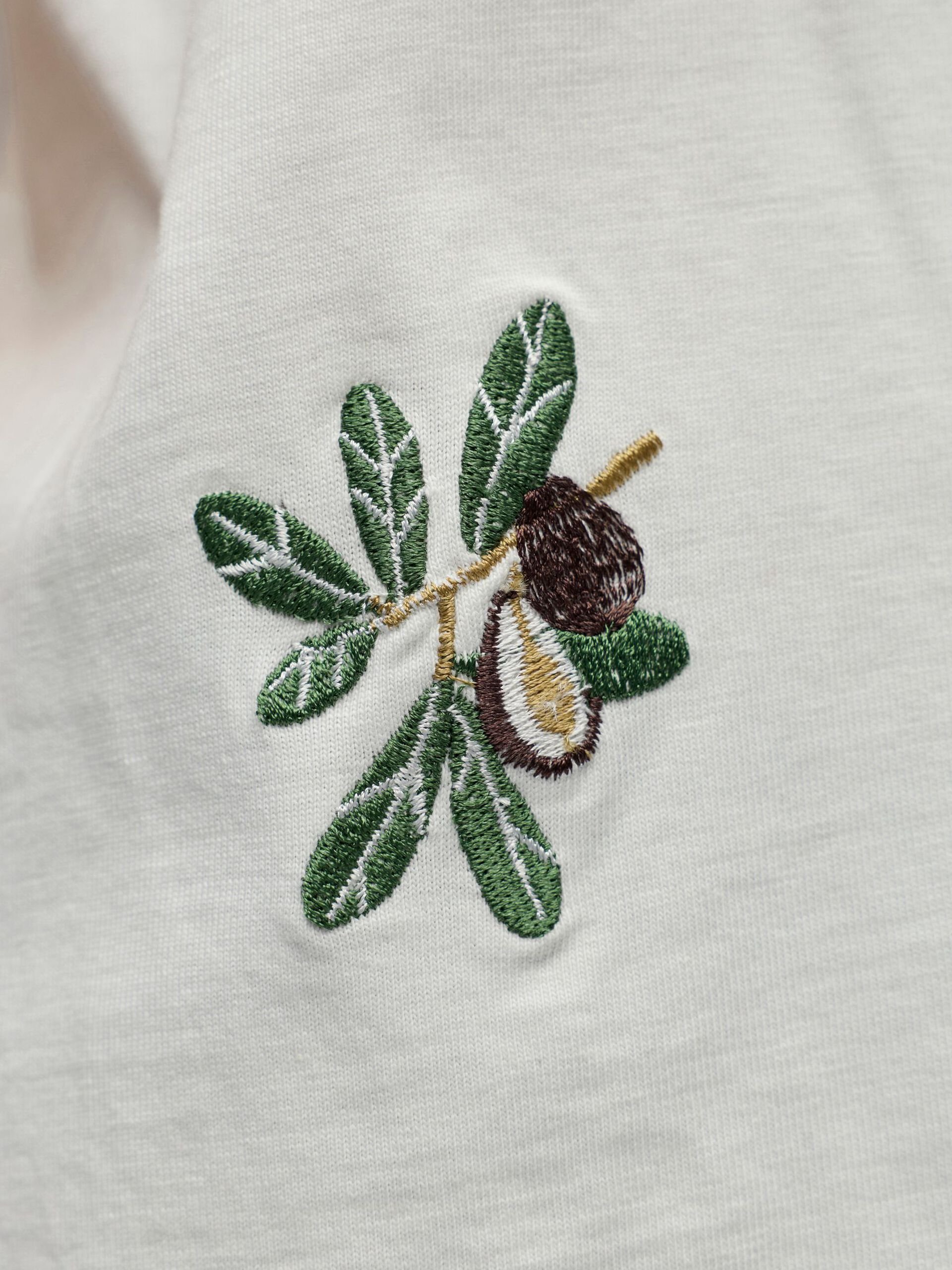 Straight-cut round-neck T-shirt in embroidered cotton OBJECT Beige
