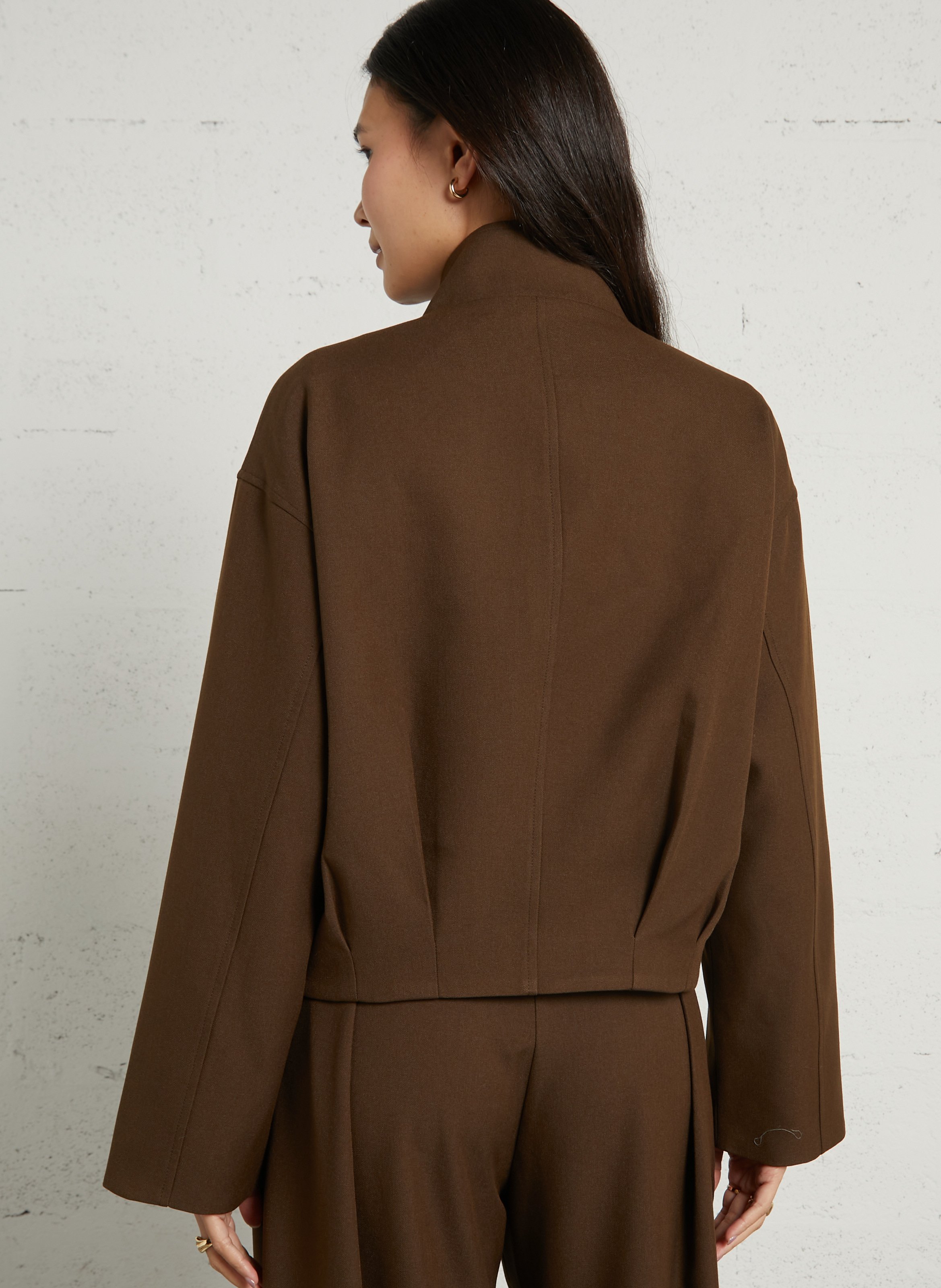 Oversized short solid color jacket SUNCOO Brown