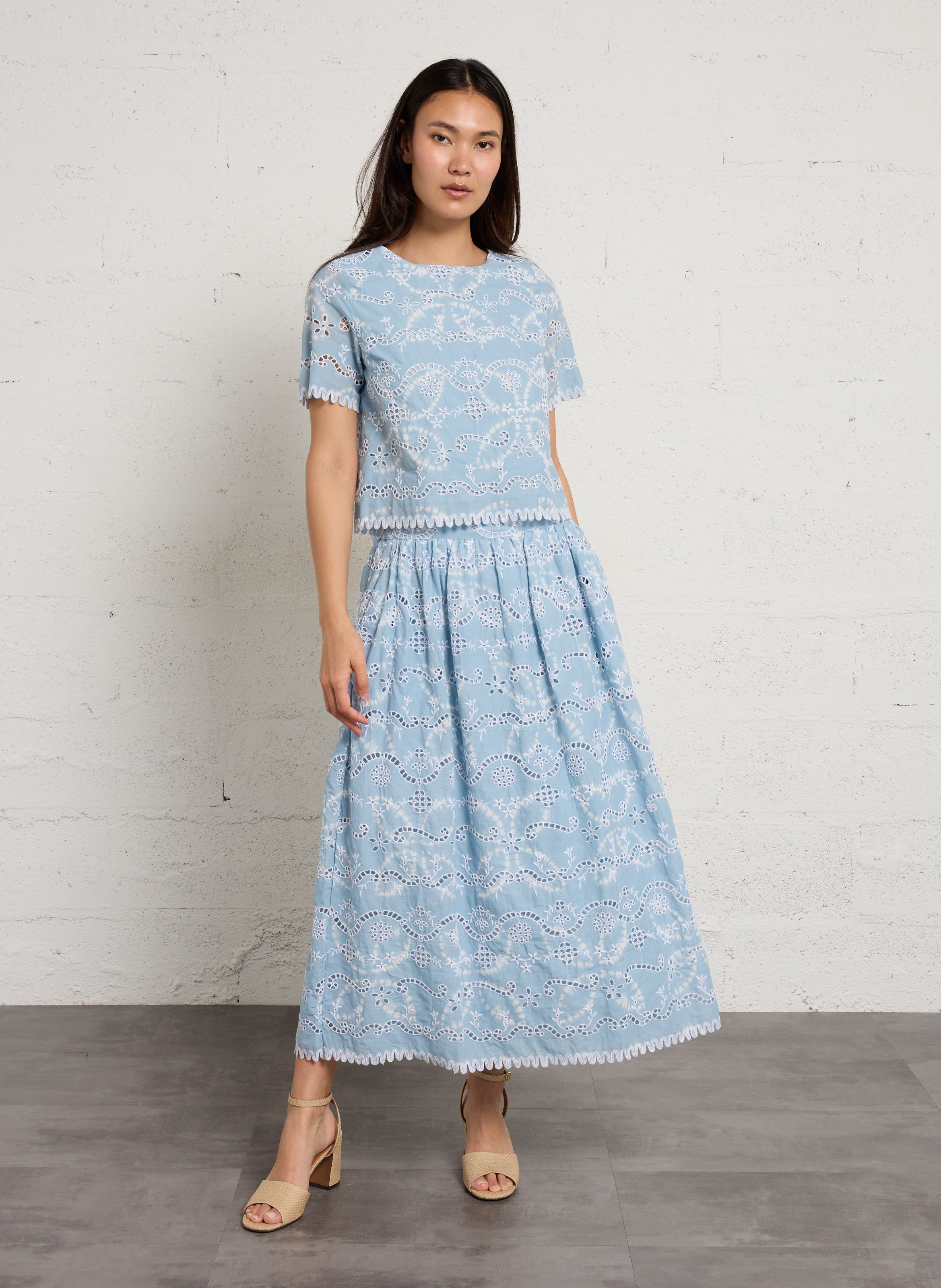 Jupe midi broderie anglaise MAISON 123 Bleu