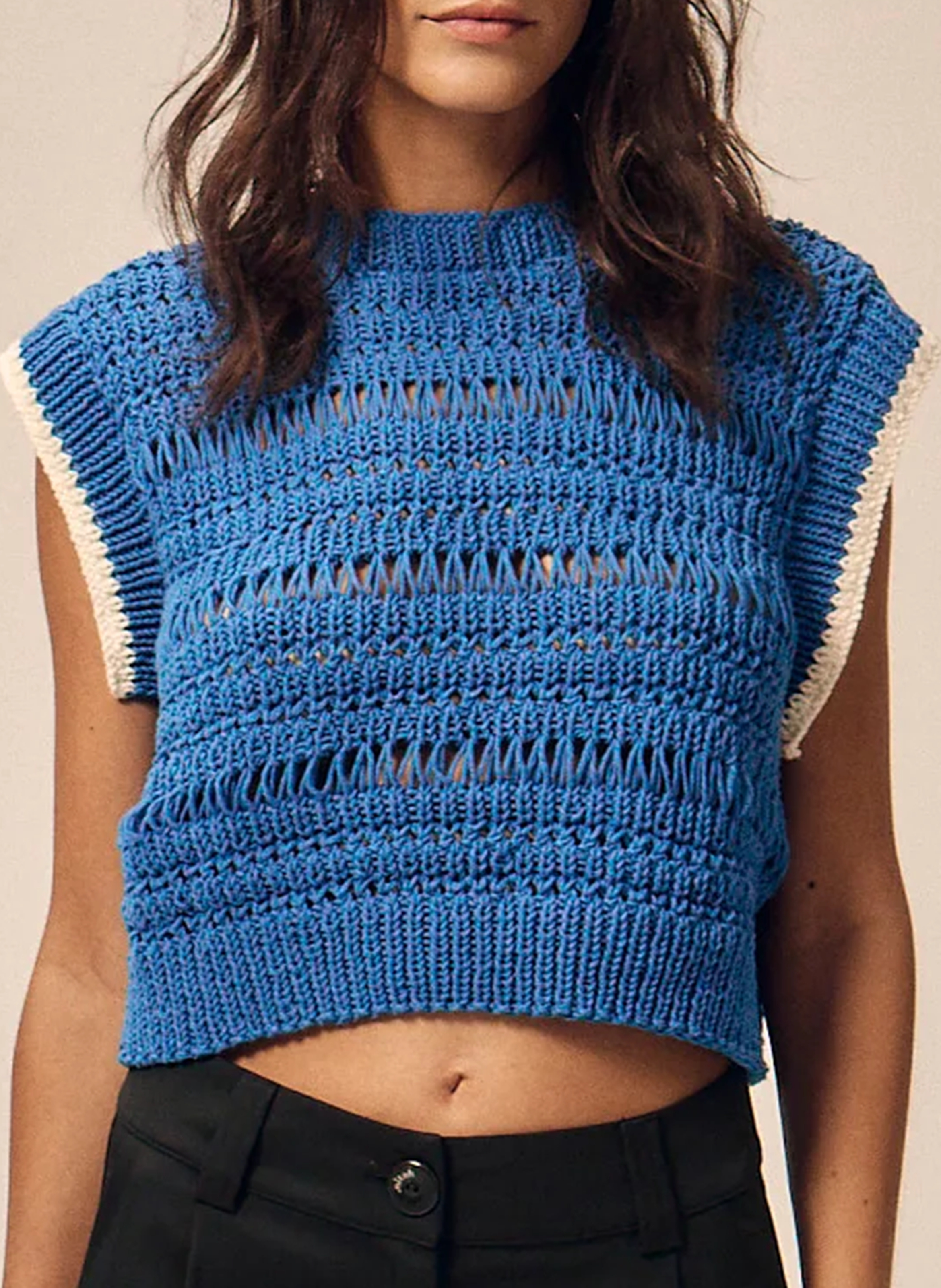 Pull court sans maches tricoté NITAH Bleu
