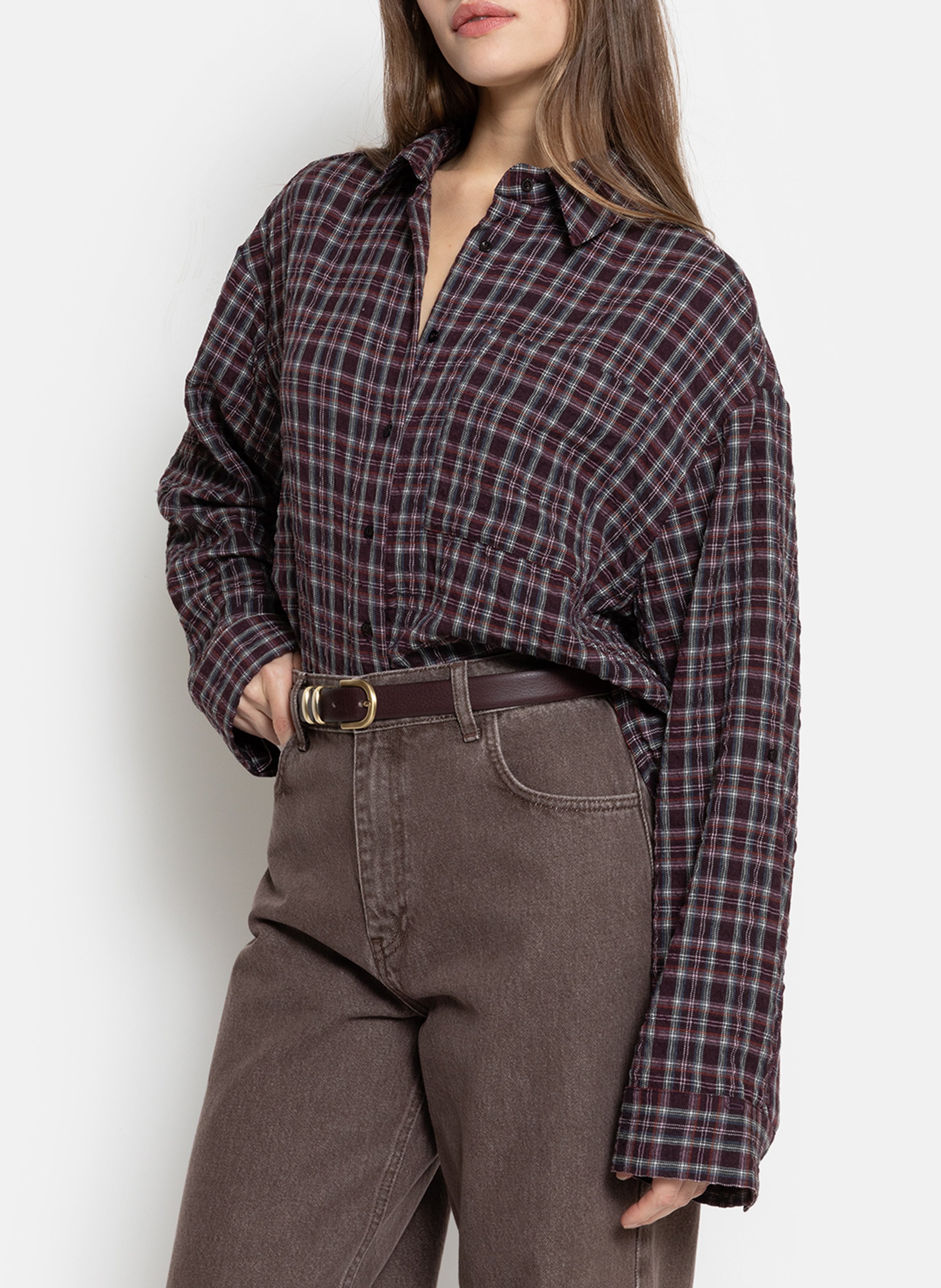 Wijde, geruite blouse AME ANTWERP Violet