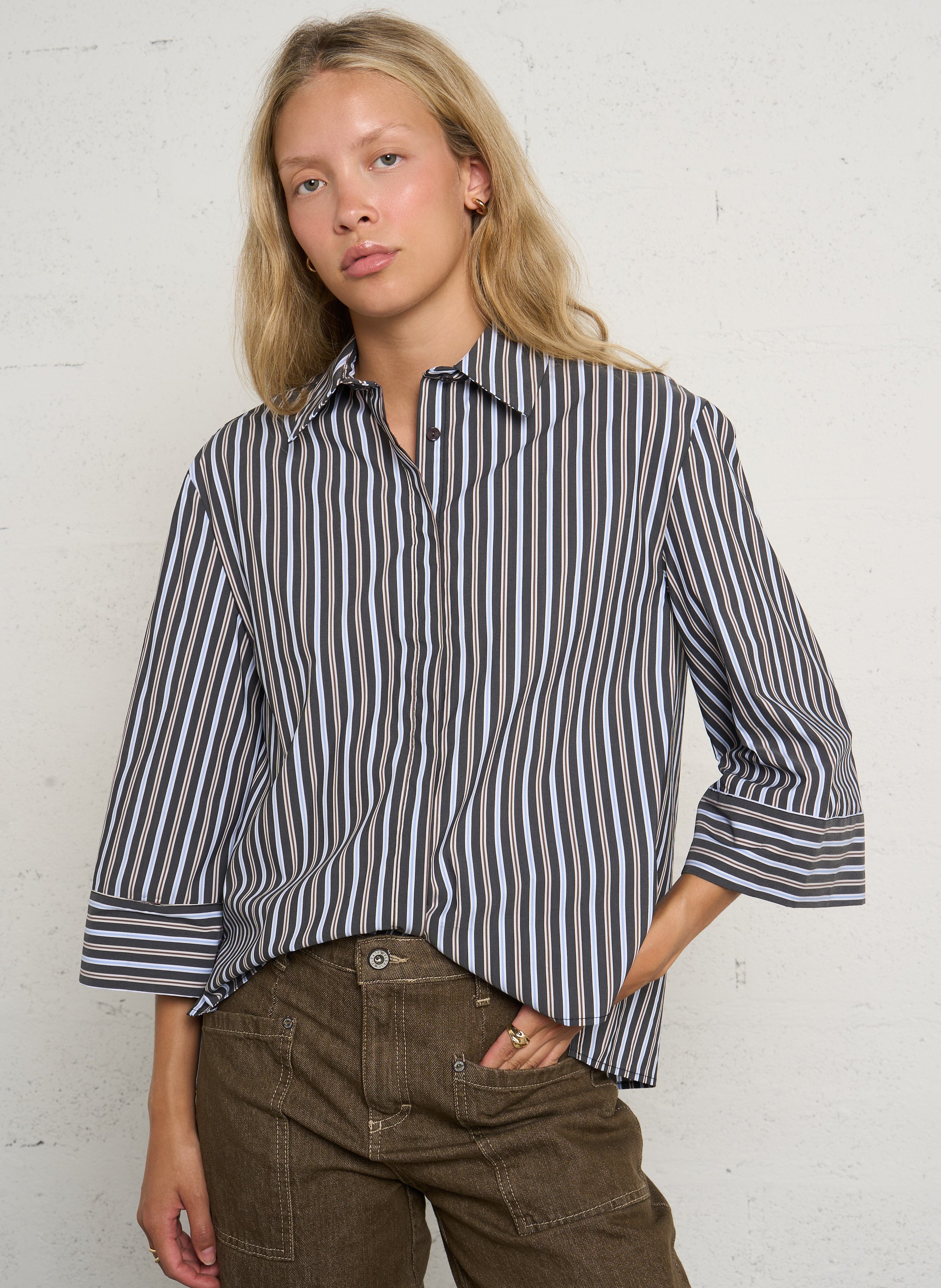 Loose-fit cotton-blend shirt PLEASE Grey